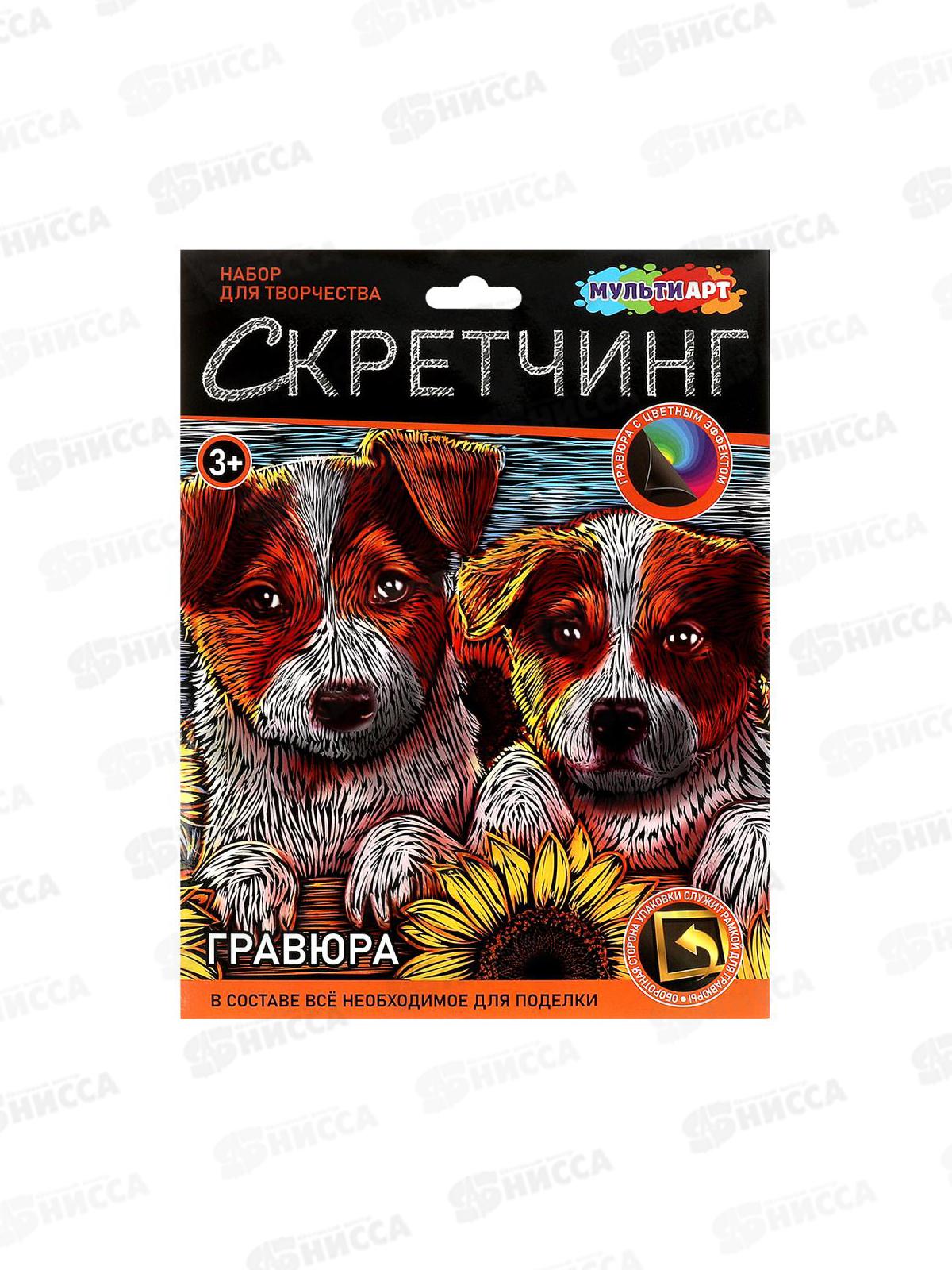 Скретчинг гравюра 18*24см Щенки с подсолнухами, SCRETCH-111531, 382126