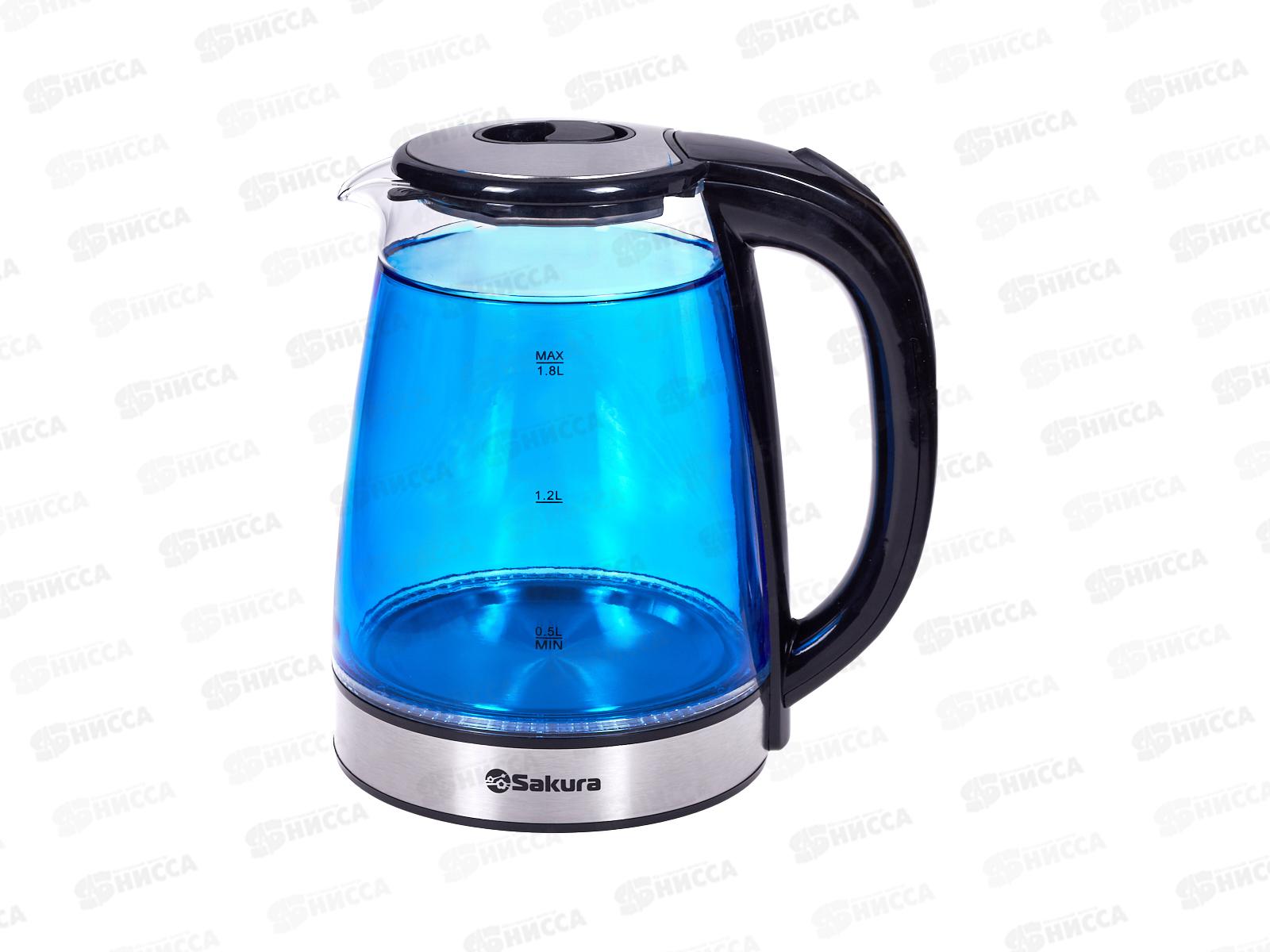 Чайник электр. SA-2744BL 1,8л стекло подсветка