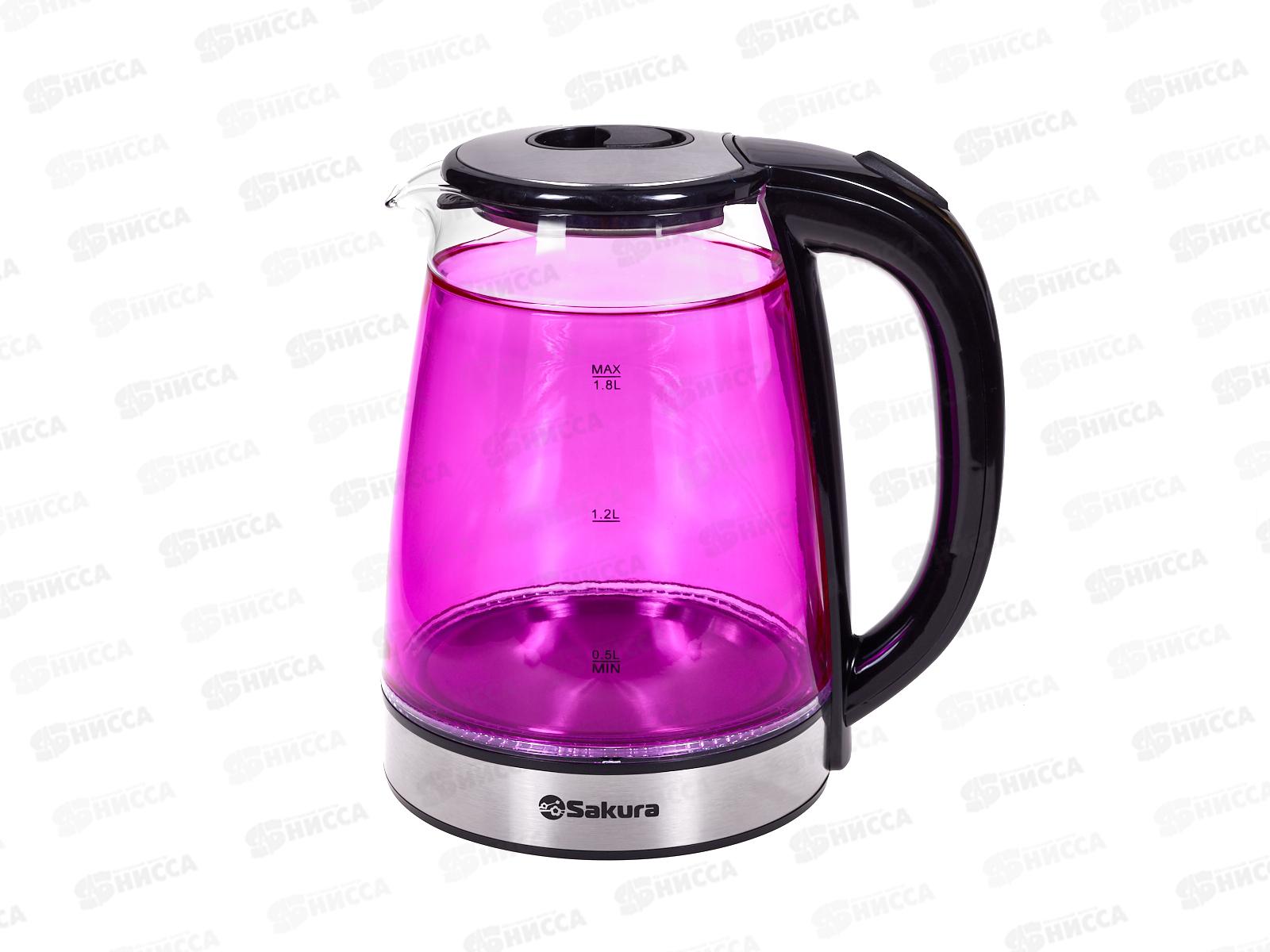 Чайник электр. SA-2744P 1,8л стекло подсветка