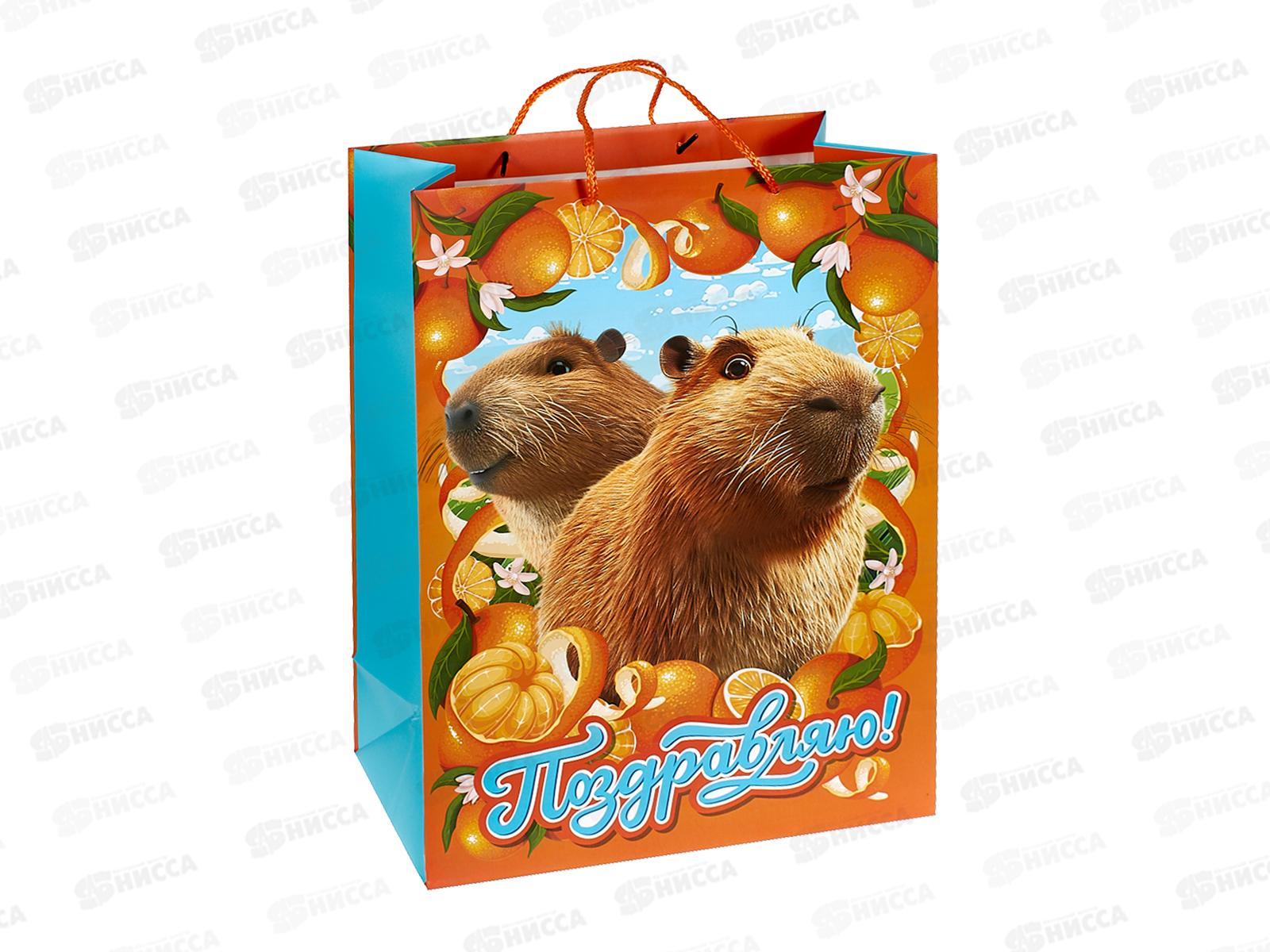Пакет подарочный 33,5х45х15см xl Матовый Капибара, PXL-128835-КА *12