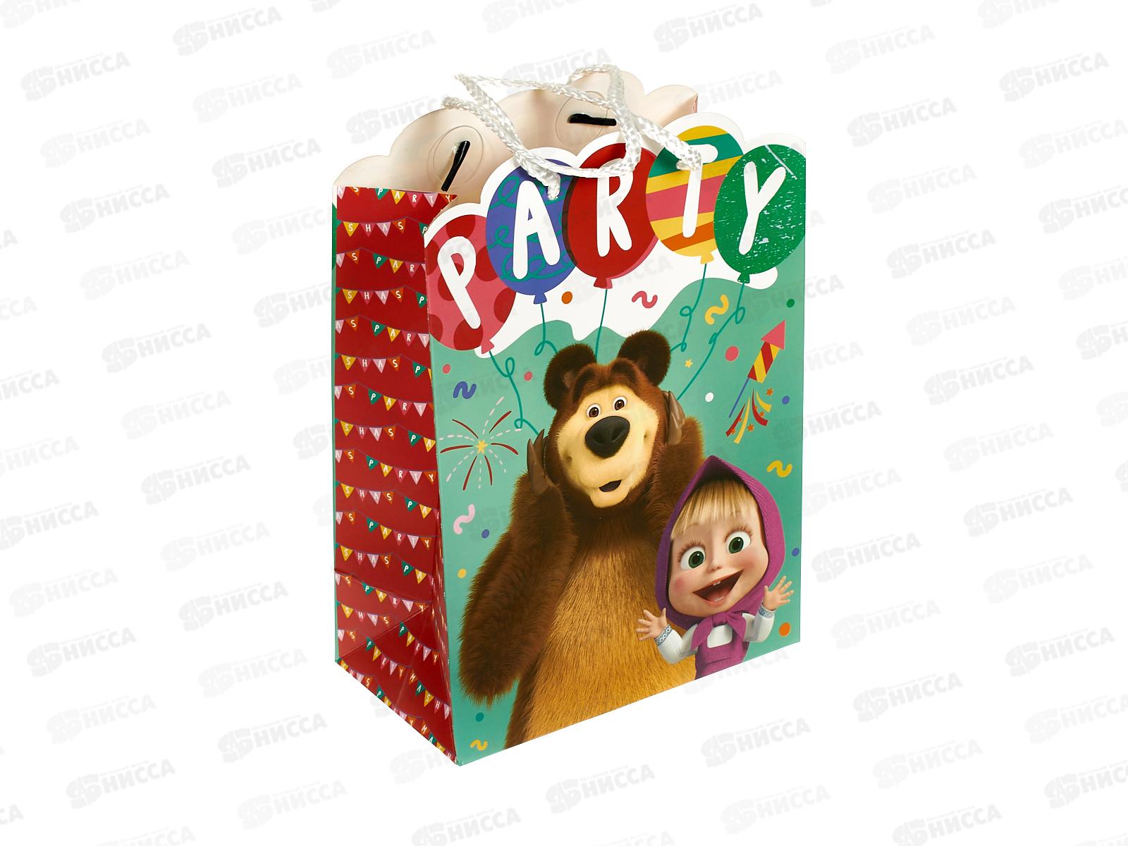 Пакет подарочный 18х23х10см вырубка Маша и Медведь, PМ-130079-ММ  *12