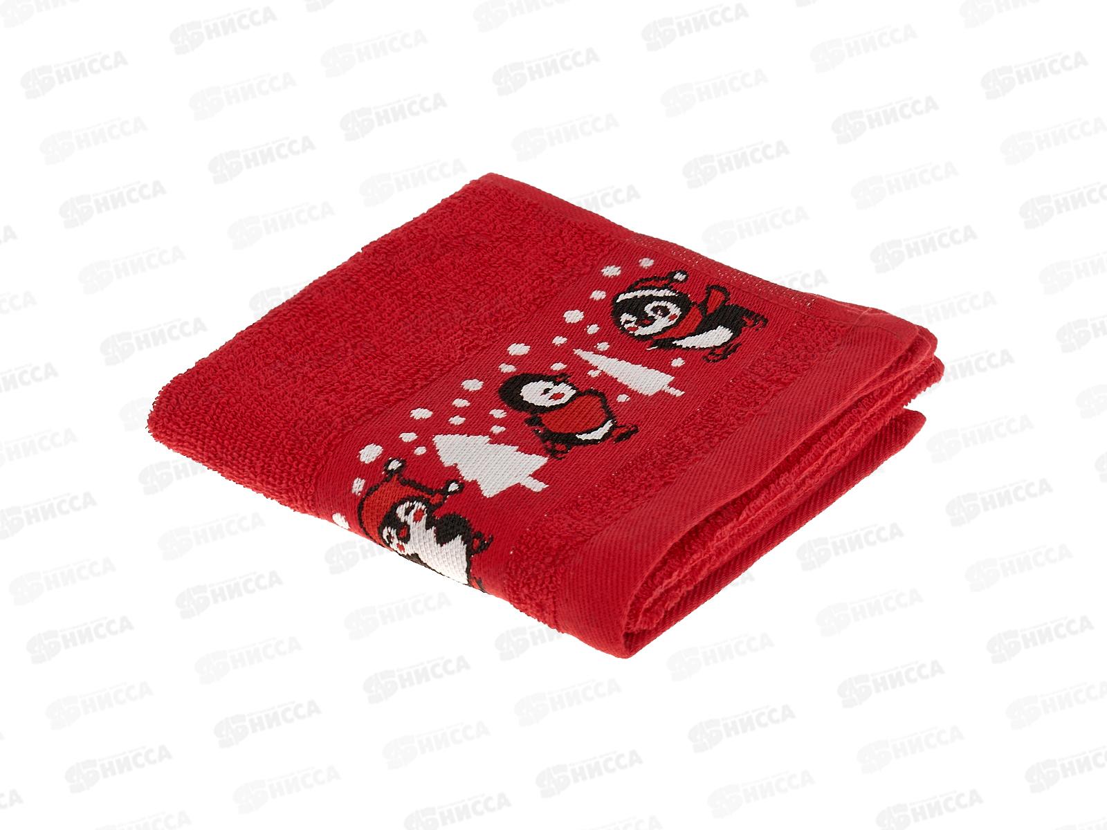 Полотенце махровое 30*60 +/- 2см Пингвинчики 04-088 красный