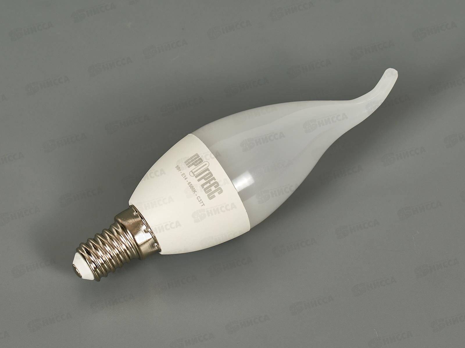 Лампа светодиодная Прогресс Standard  9Вт E14 C37T 6500К- яркий белый свет *10/100