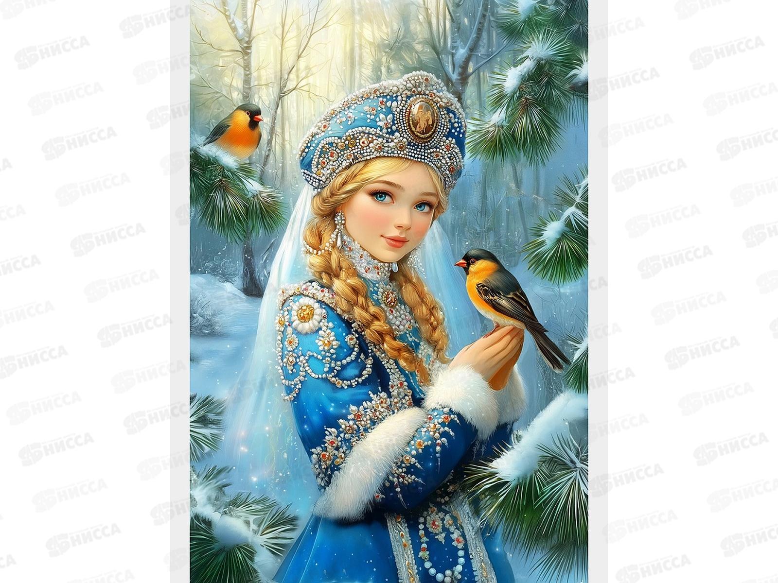 Холст с красками 17х22см Красавица в зимнем лесу, ХК-0473