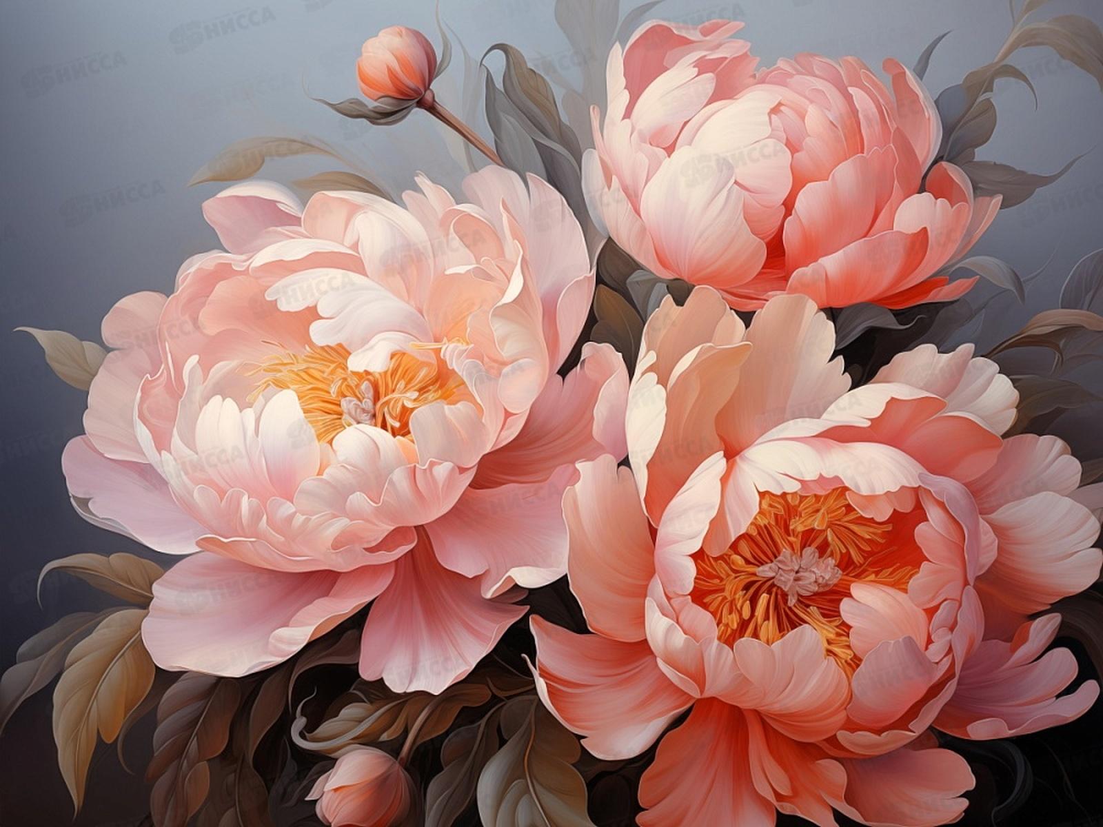 Холст с красками 30х40см Нежно розовые пионы, Х-5194