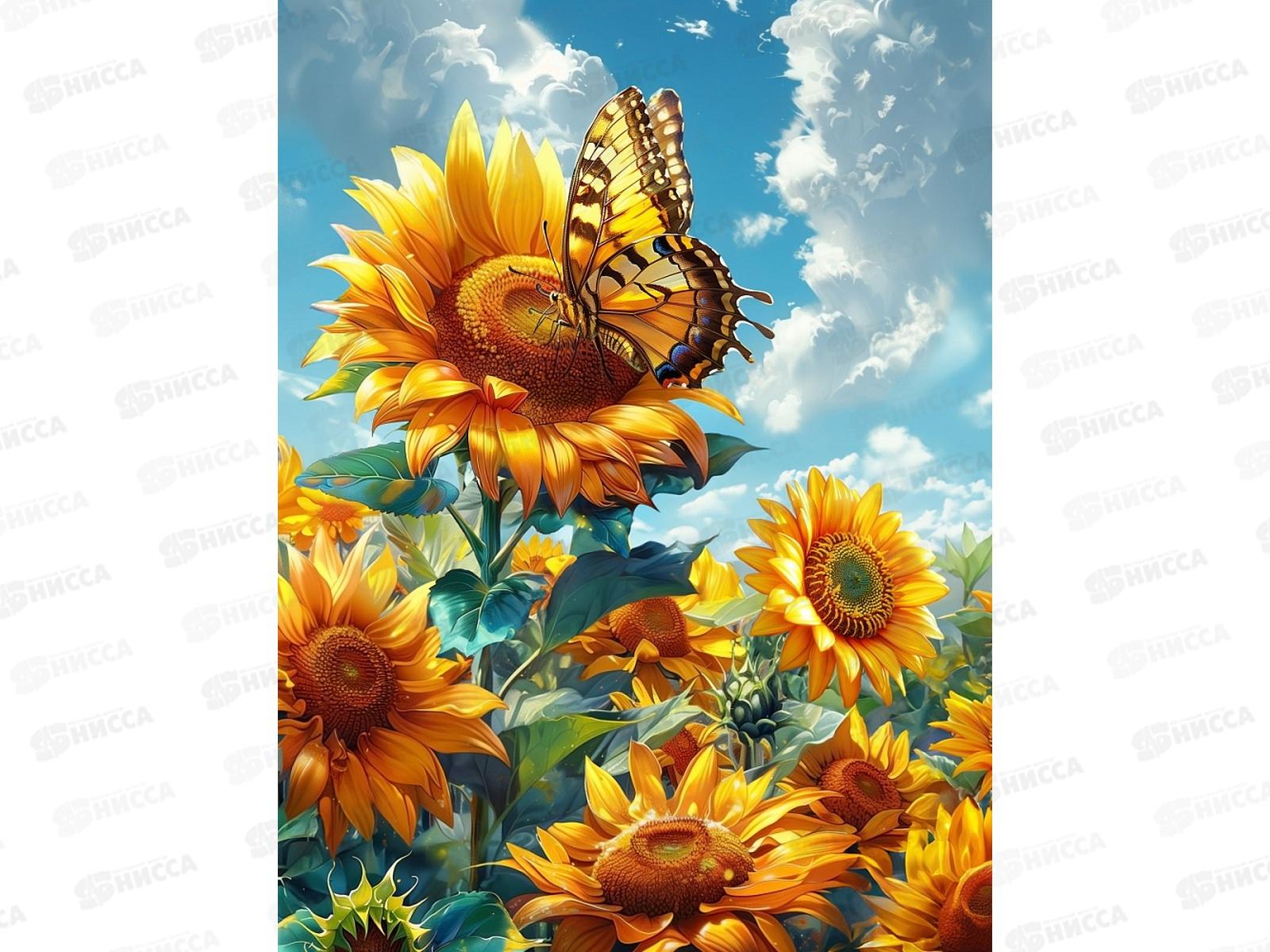 Холст с красками 30х40см Яркие подсолнухи, Х-5201