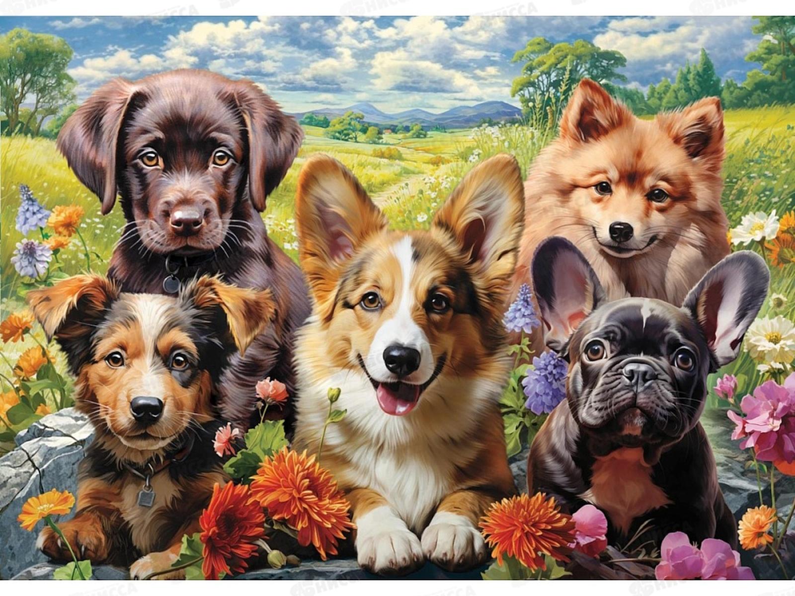 Алмаз. мозаика (класс.) 30х40см Селфи щенков, НД-6366 без подр.