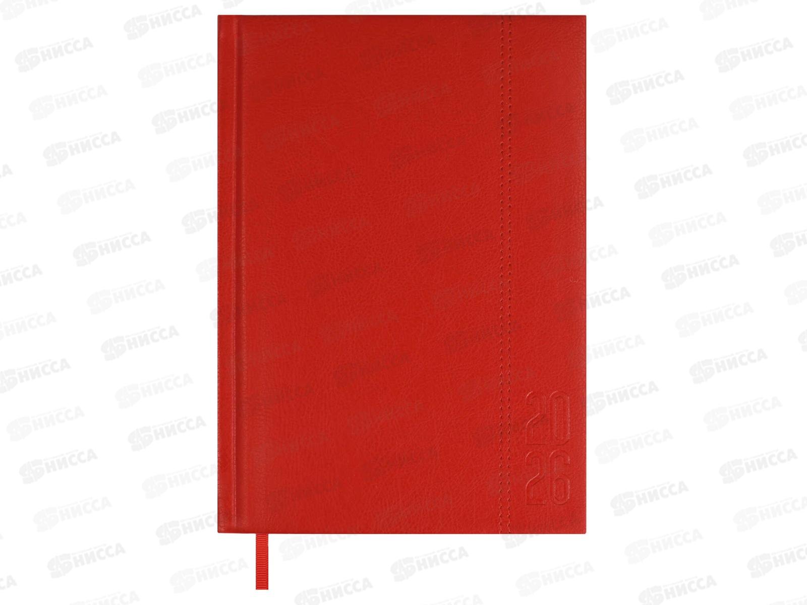 Ежедневник 2026 ФЕН А5 176л. Наппа кожзам.тв.перепл. Красный. 70227