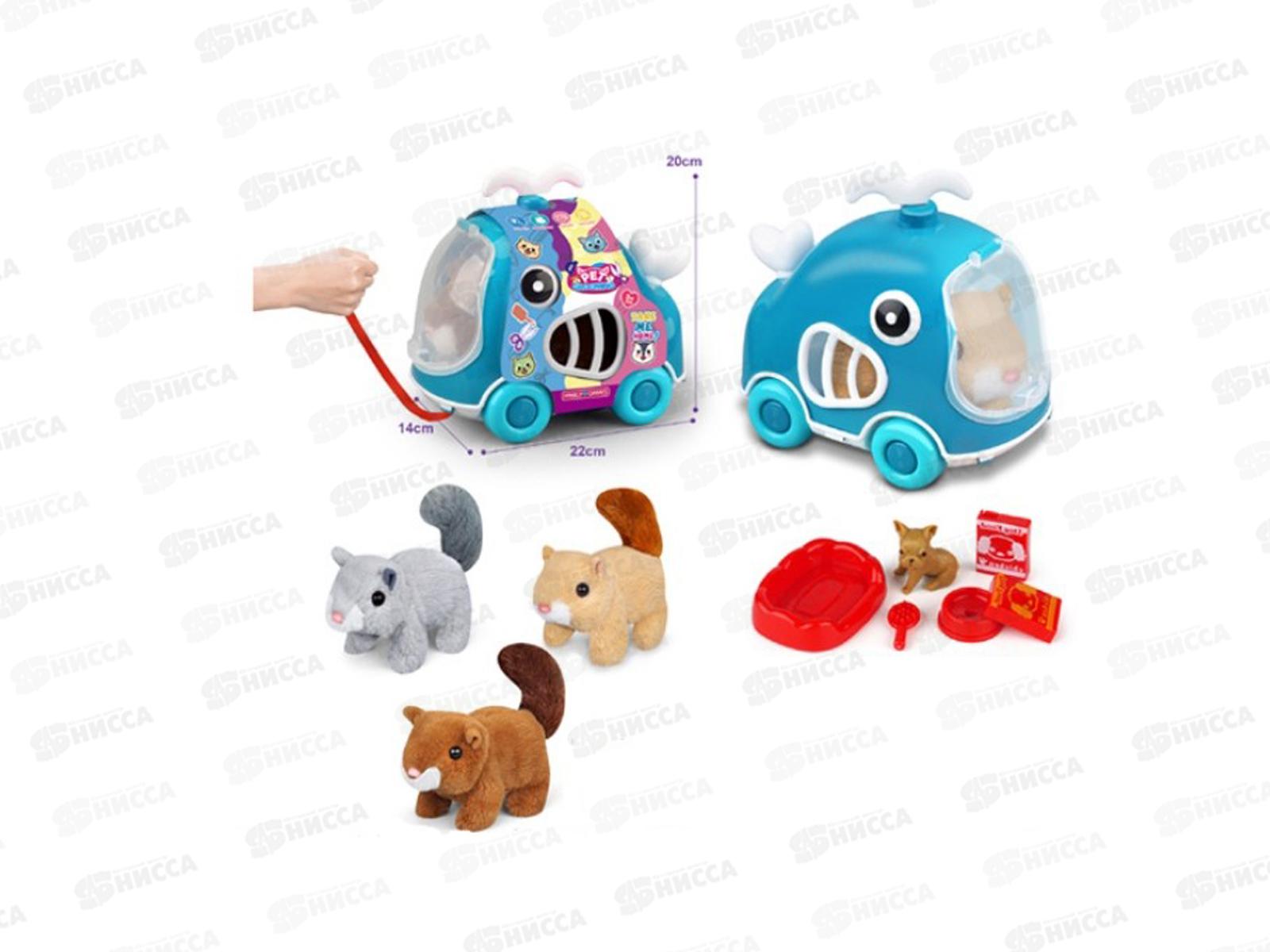 Бельчонок мягкий на бат. 3108506 с аксессуарами, 3 вида, 22*20*14см