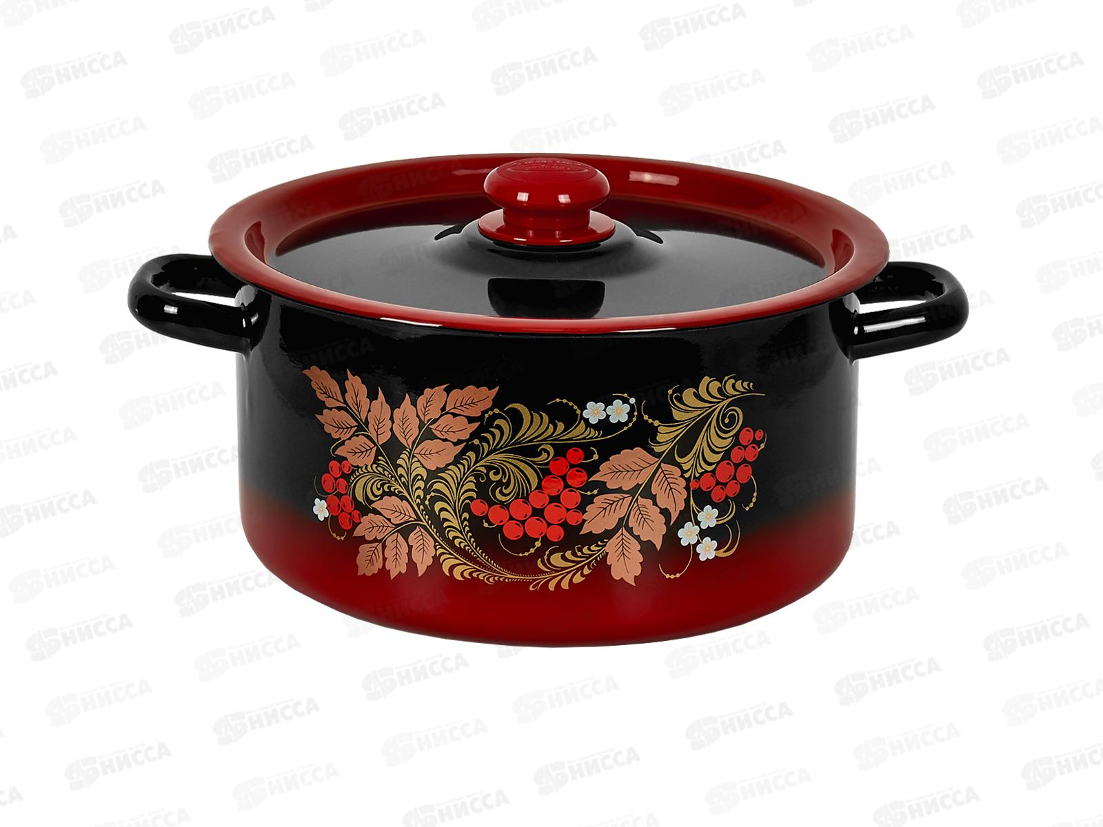 Кастрюля 5,5л цилиндр декор широкая красно-черн с пл.кноп С16117.38 *4