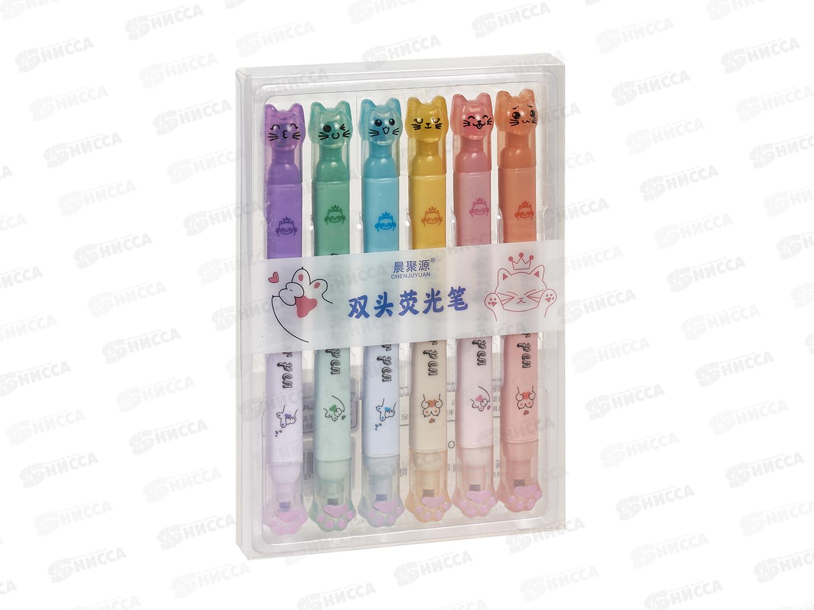 Набор маркеров-текстовыделителей 6в1,2-ст,2-цв Кот,лапки 21246-1