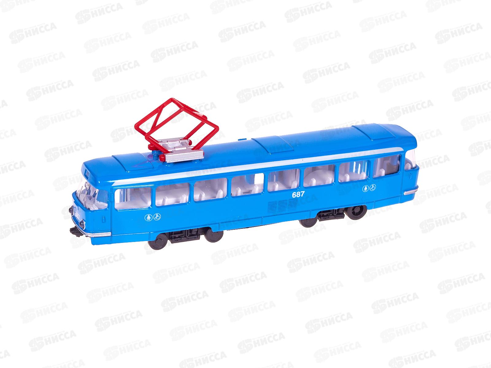 Трамвай СТ12-463-2-BL-WB "ТЕХНОПАРК" металл 18см, инерц. в коробке