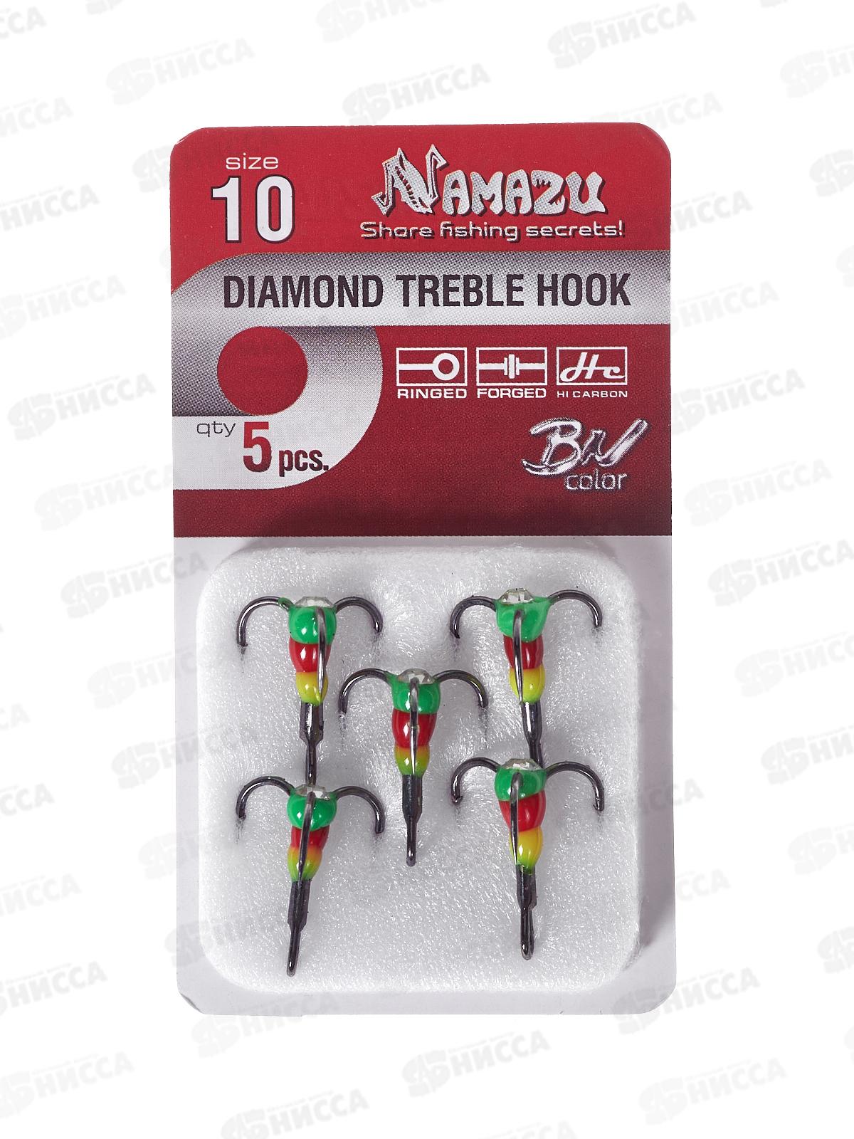 Крючок-тройник светофор Namazu с каплей и камнем, размер 10 (INT), цвет GRO (5 шт.)/320/