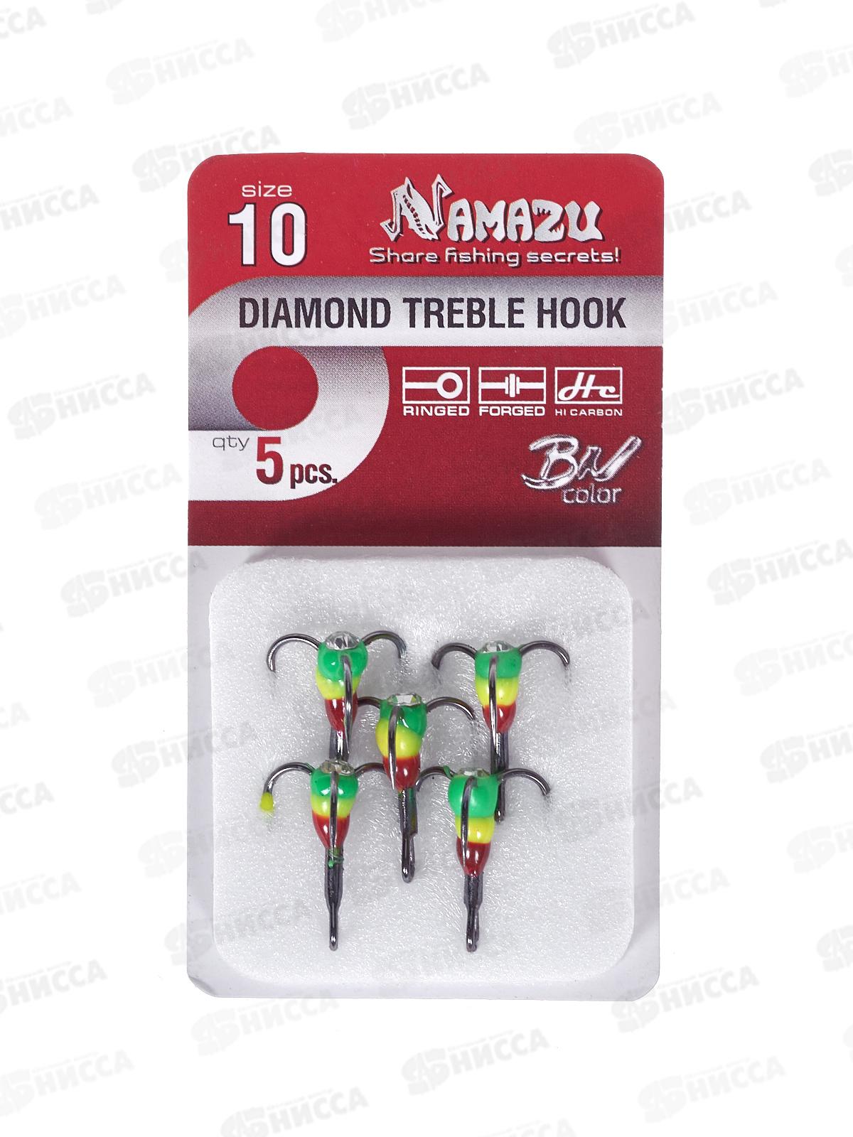 Крючок-тройник светофор Namazu с каплей и камнем, размер 10 (INT), цвет GYV (5 шт.)/320/