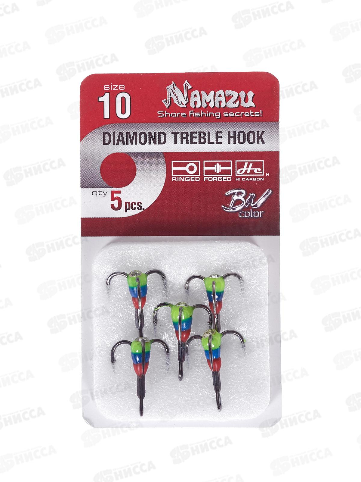 Крючок-тройник светофор Namazu с каплей и камнем, размер 10 (INT), цвет RYB (5 шт.)/320/