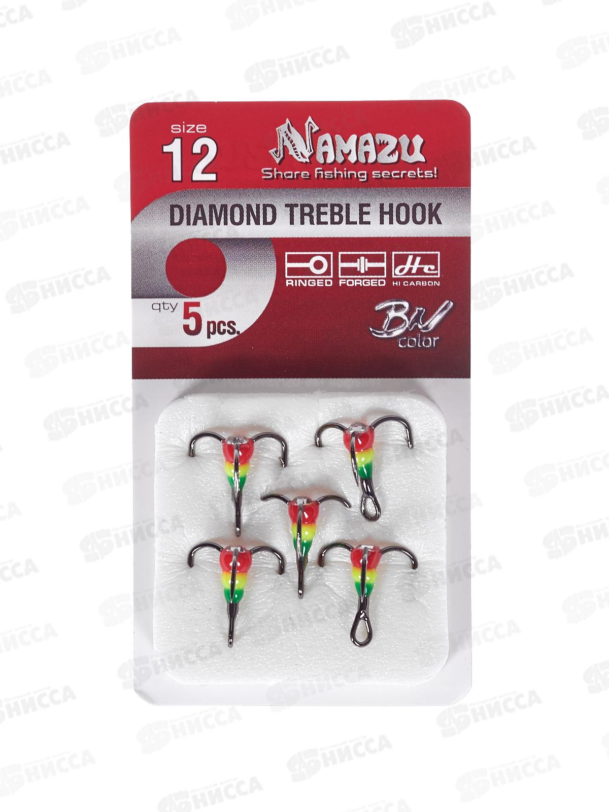 Крючок-тройник светофор Namazu с каплей и камнем, размер 12 (INT), цвет RYG (5 шт.)