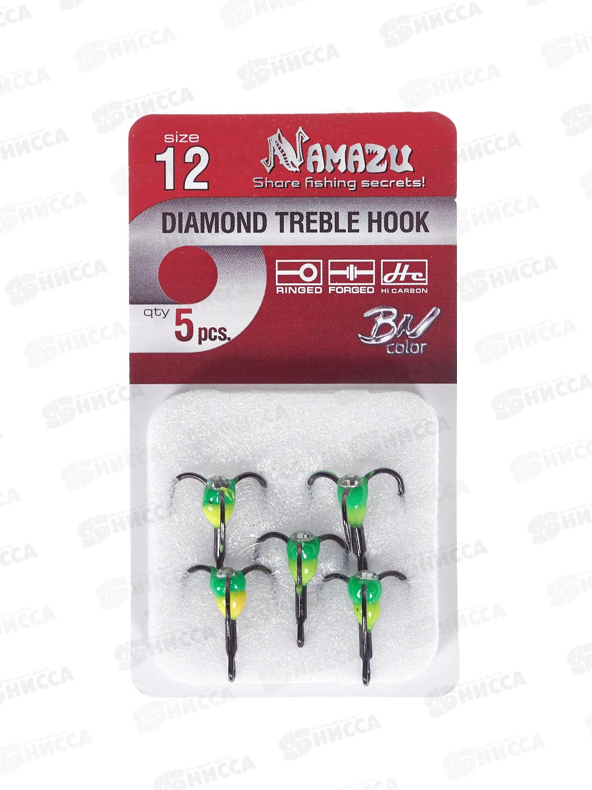 Крючок-тройник светофор Namazu с каплей и камнем, размер 12 (INT), цвет YG (5 шт.)/320/