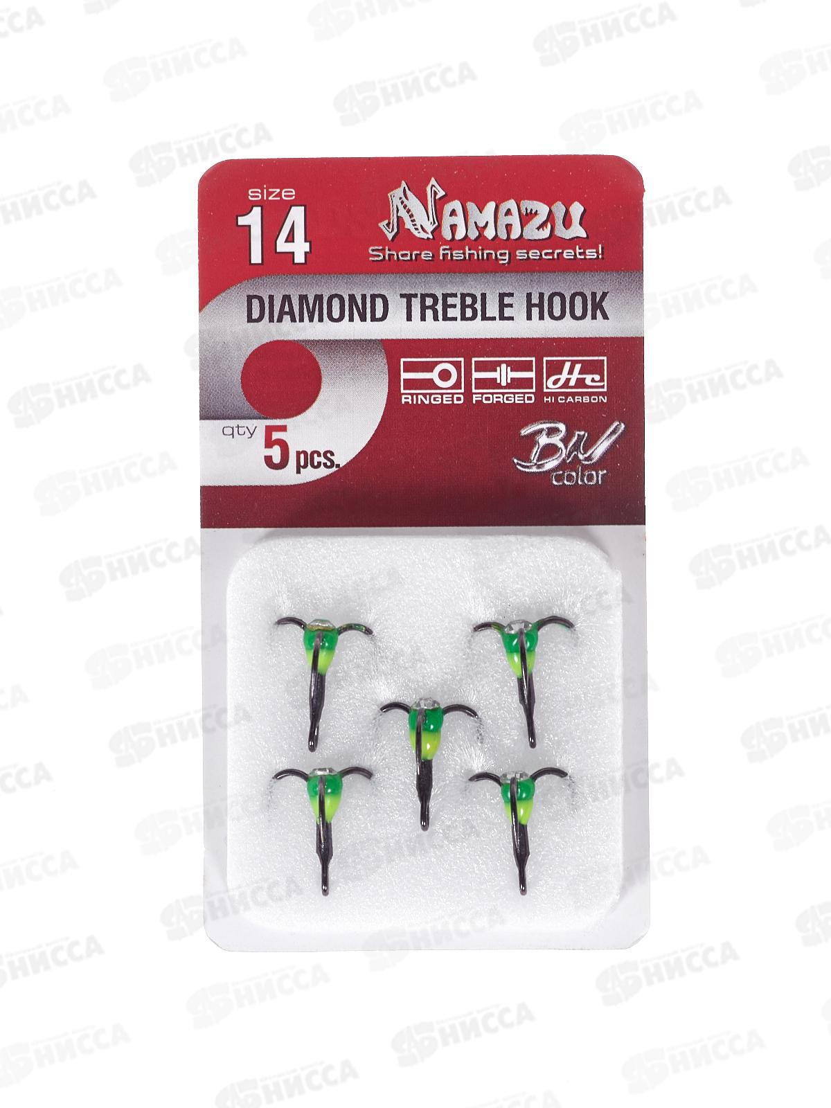 Крючок-тройник светофор Namazu с каплей и камнем, размер 14 (INT), цвет YG (5 шт.)/305/