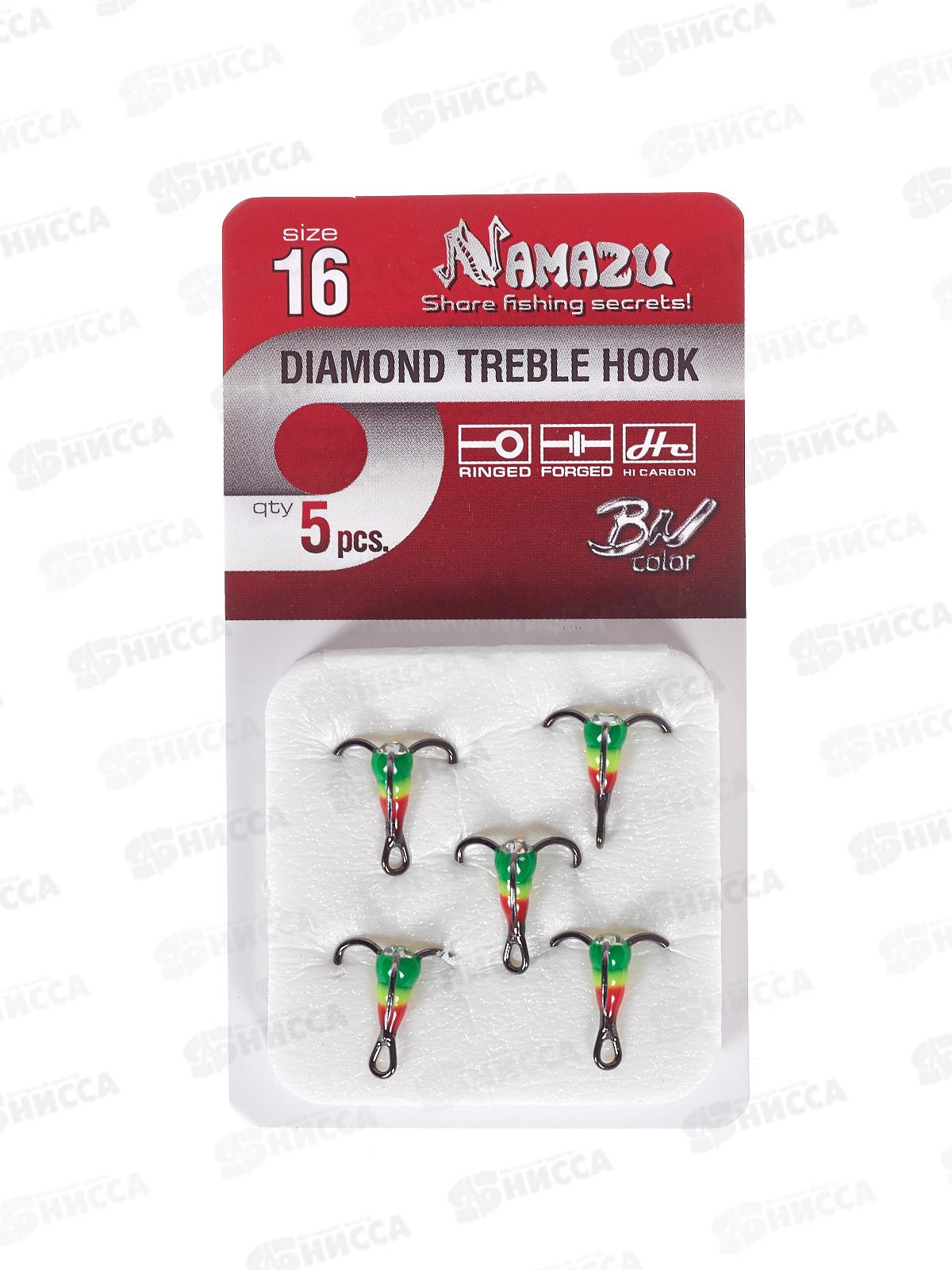 Крючок-тройник светофор Namazu с каплей и камнем, размер 16 (INT), цвет GYR (5 шт.)