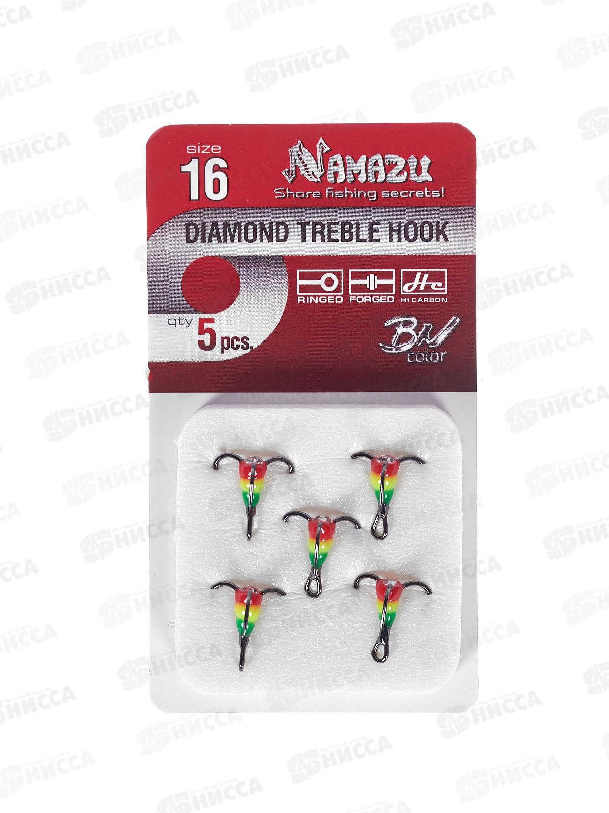 Крючок-тройник светофор Namazu с каплей и камнем, размер 16 (INT), цвет RYG (5 шт.)