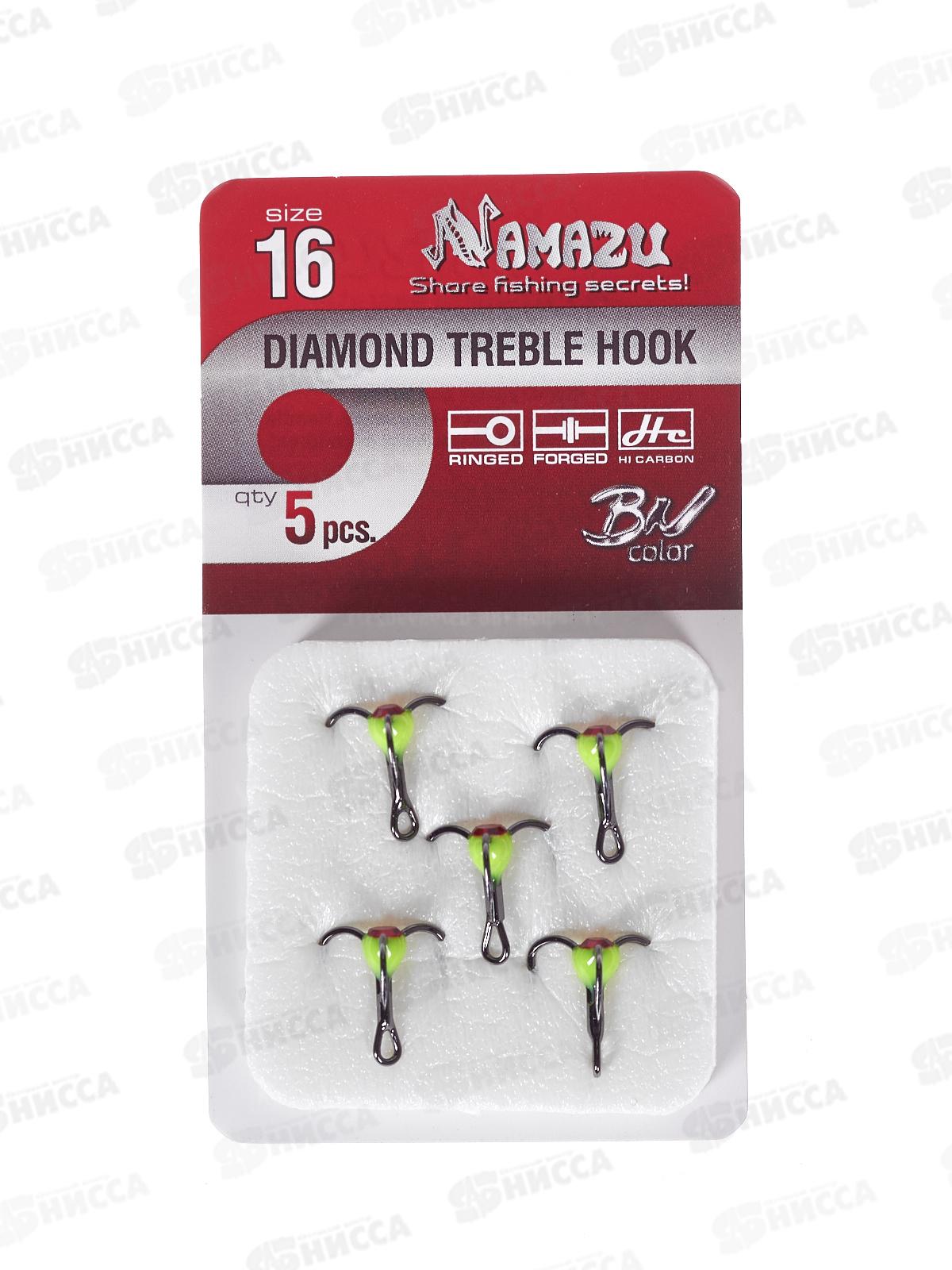 Крючок-тройник светофор Namazu с каплей и камнем, размер 16 (INT), цвет Y (5 шт.)