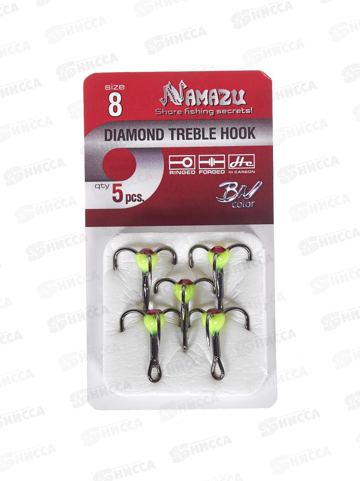 Крючок-тройник светофор Namazu с каплей и камнем, размер 8 (INT), цвет Y (5 шт.)