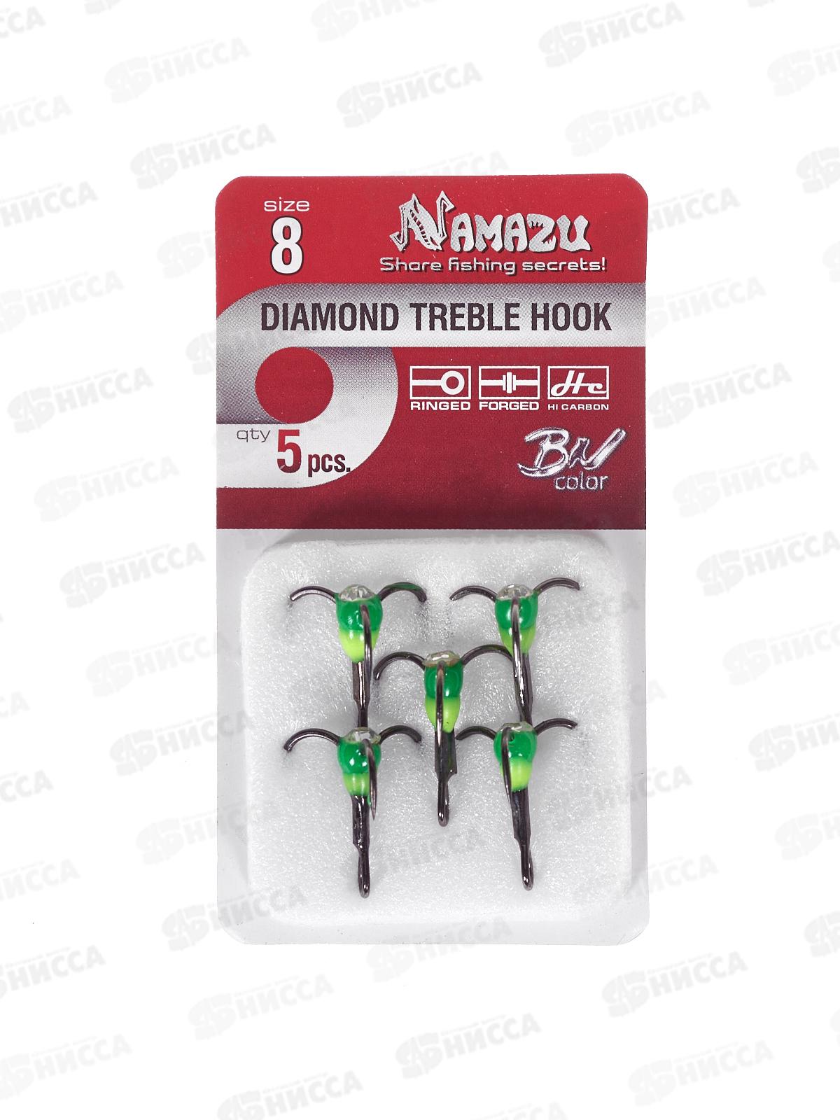 Крючок-тройник светофор Namazu с каплей и камнем, размер 8 (INT), цвет YG (5 шт.)/320/