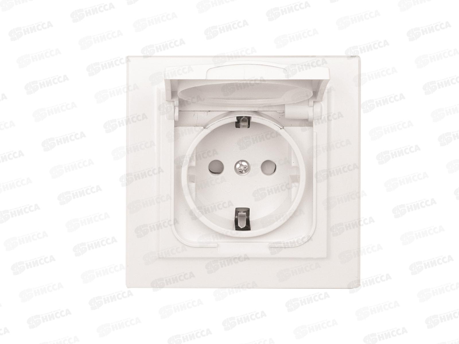 Розетка EKF Минск одинар. СП с заземлением с крышкой 16А белая EKF