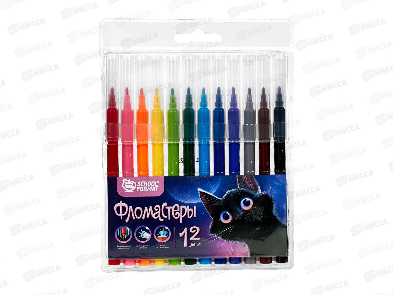 Фломастеры 12цв. schoolФОРМАТ Микс для девочек. смыв. ФЛ12-МДВ *24