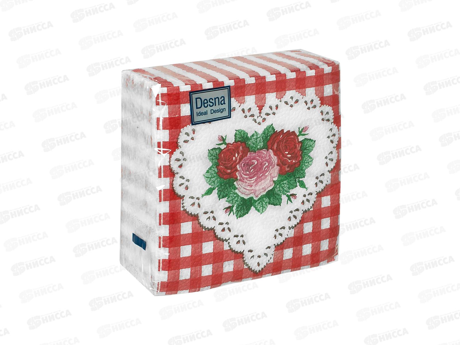 Салфетки 1 слойные 40 листов 24*24 Desna Design Сердце и розы,57566*32