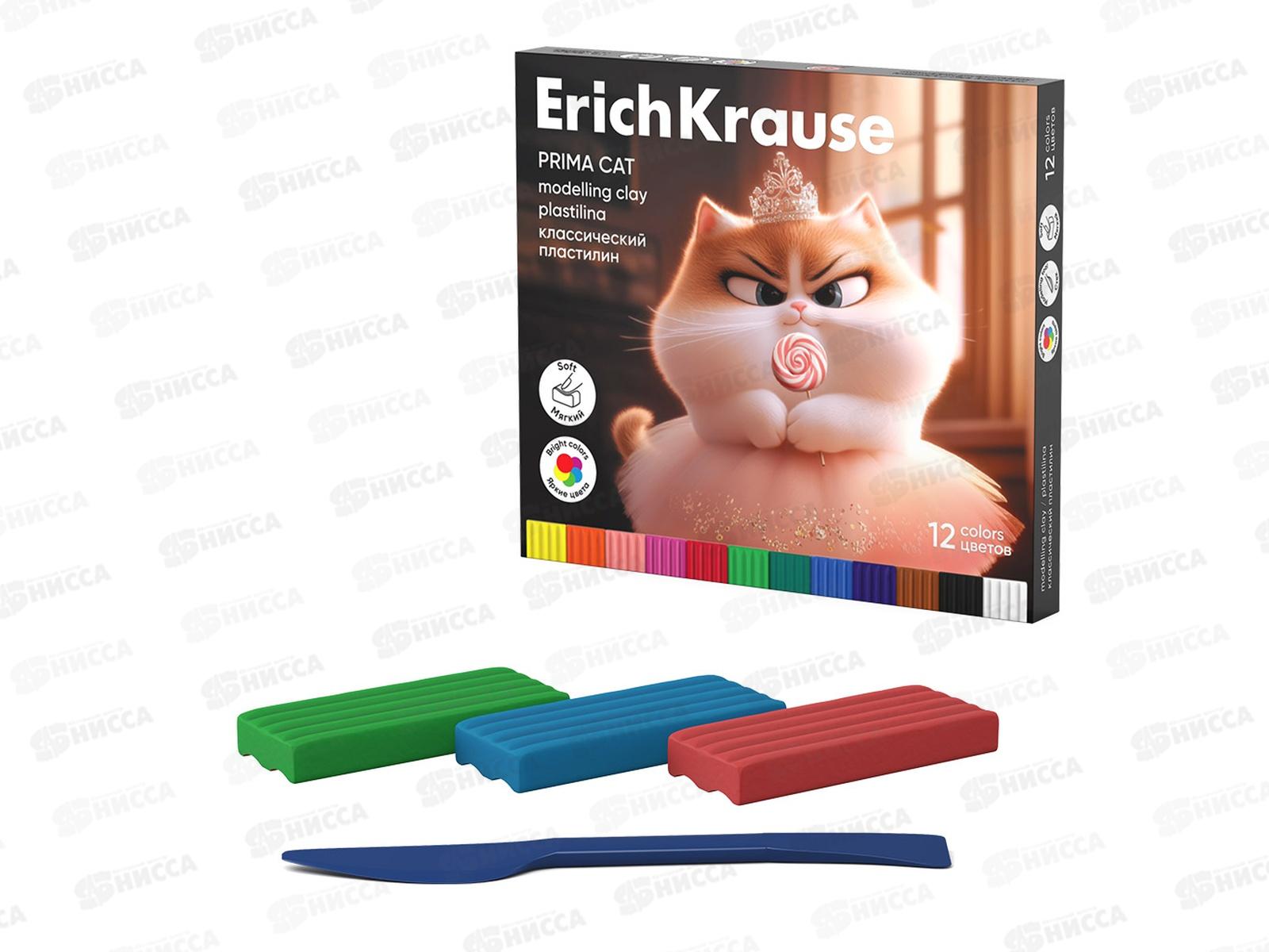 Пластилин 12цв 192г EK Prima cat, к/у,  65197 *7/28