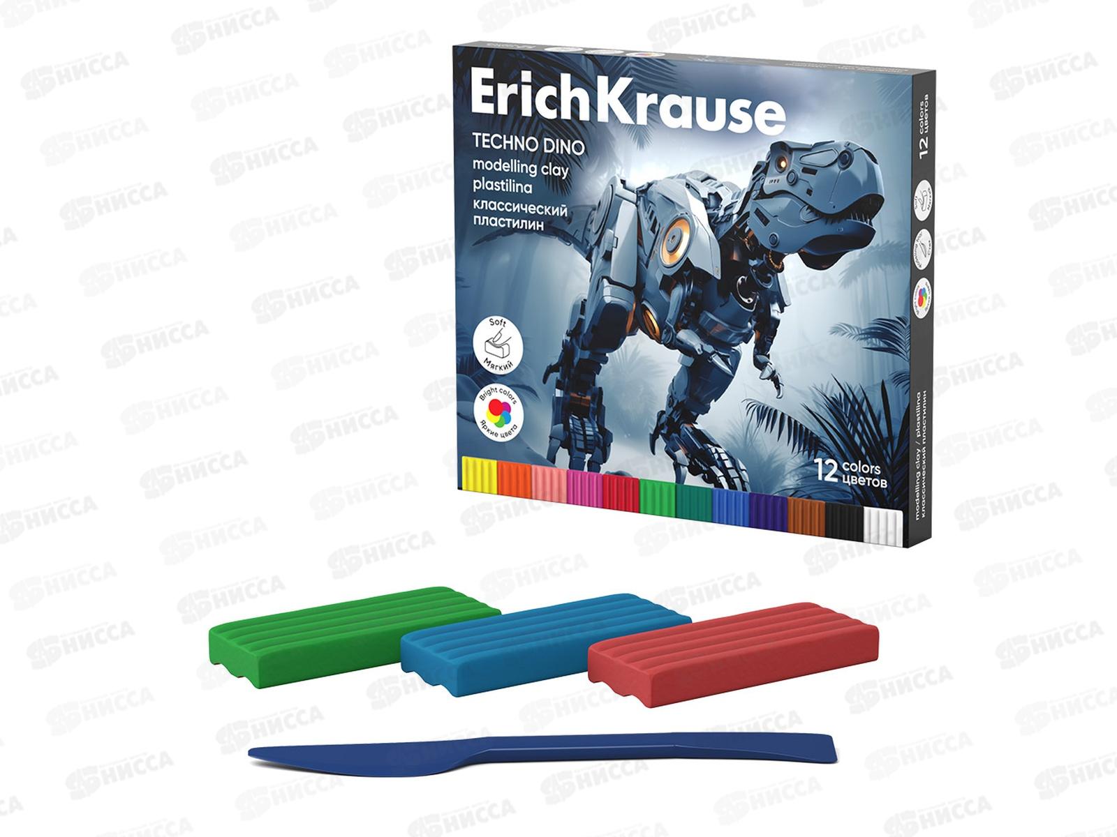 Пластилин 12цв 192г EK Techno dino, к/у,  65200*7/28