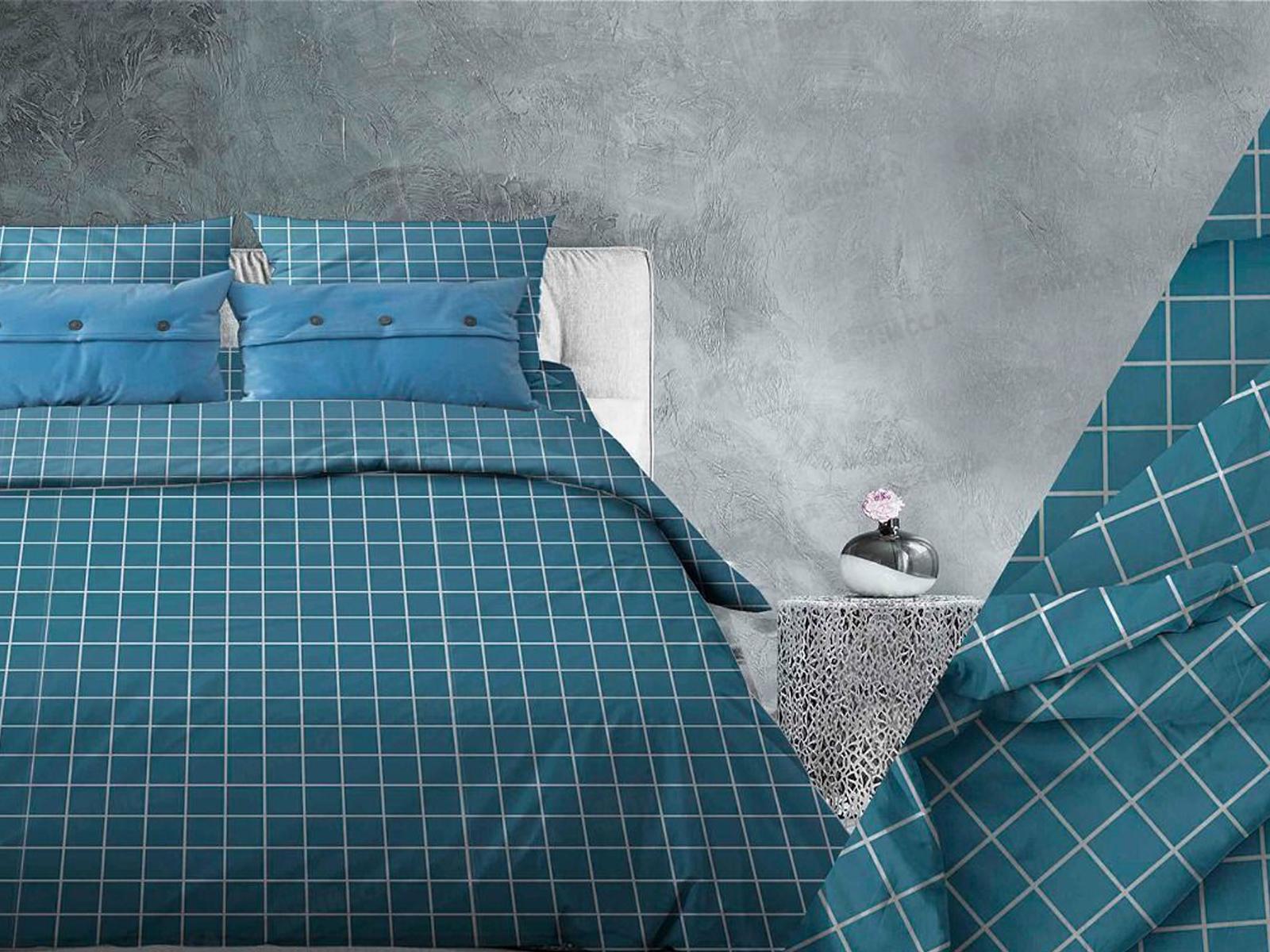 Комплект постельного белья 2,0сп бязь с европростыней №200 Таттерсол Морская волна