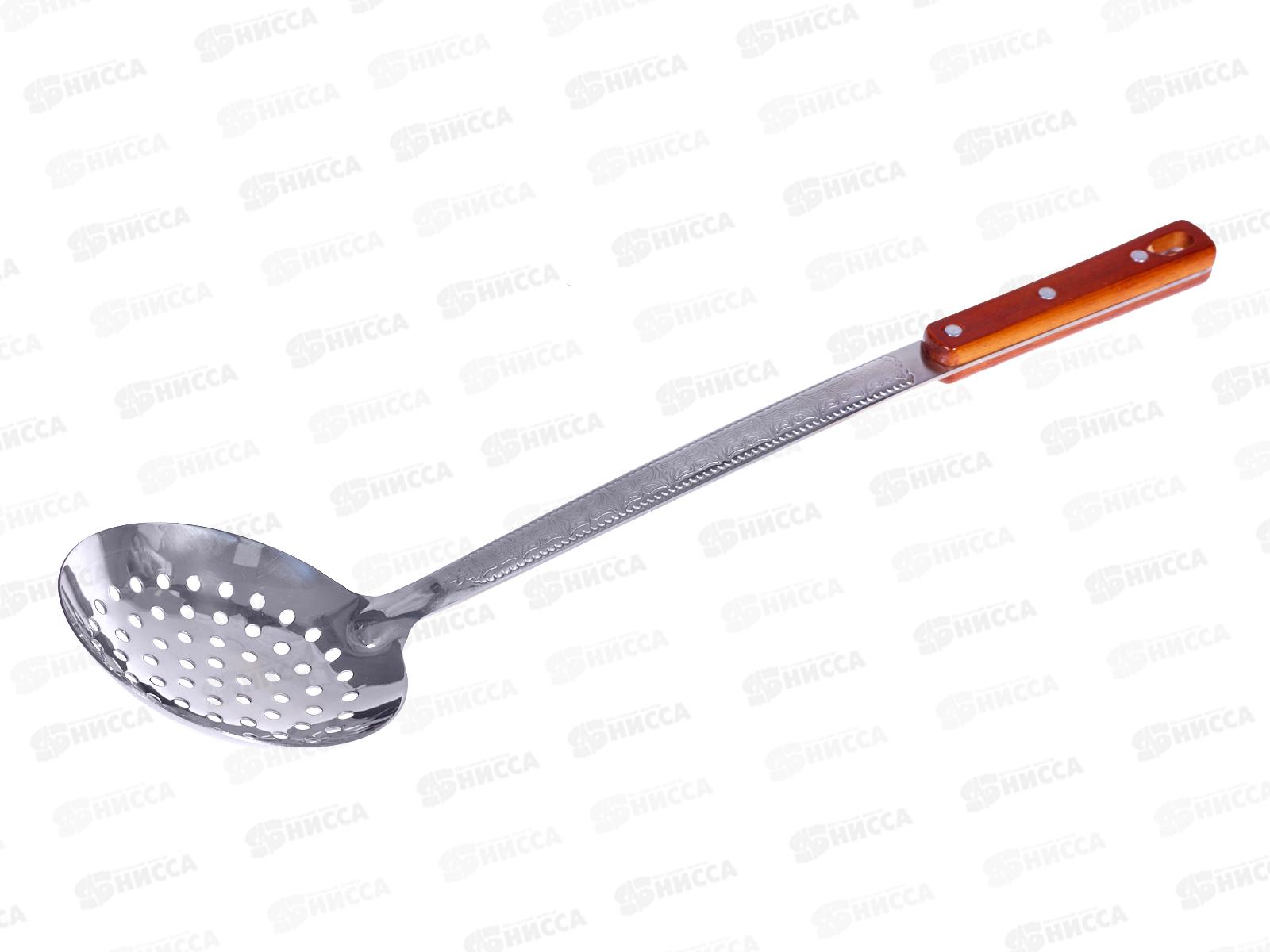 Шумовка глубокая 46см с деревянной длинной ручкой 42000-4