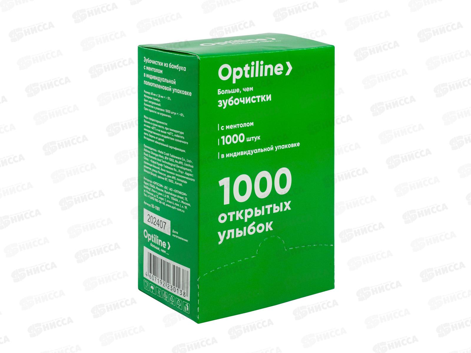 Зубочистки Optiline 1000шт в инд. уп. с ментолом бамбук, 10-1181  *36