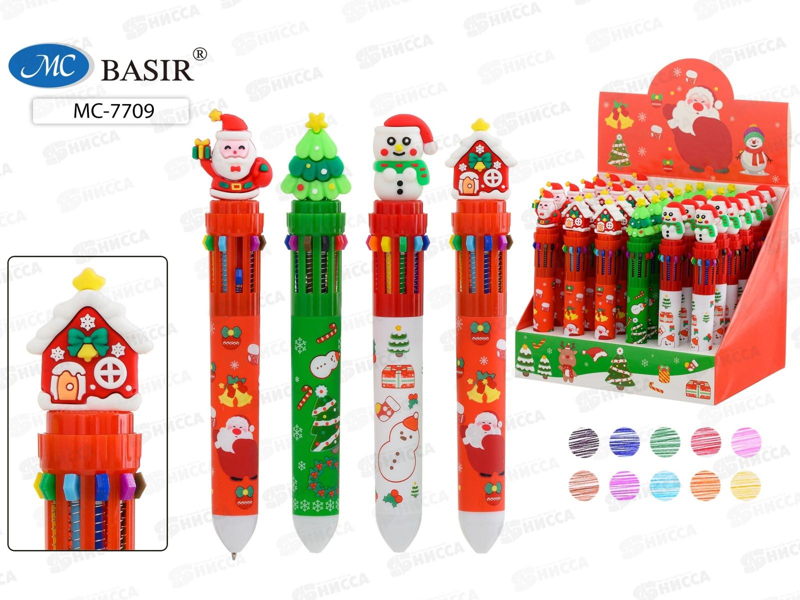 Ручка авт. BASIR 10-х цв. детская "Новогодние" ассорти МС-7709 *36
