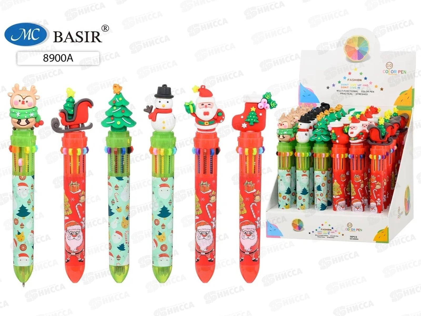 Ручка авт. BASIR 10-х цв. детская "Новогодние" ассорти Е-8900А-1 *36