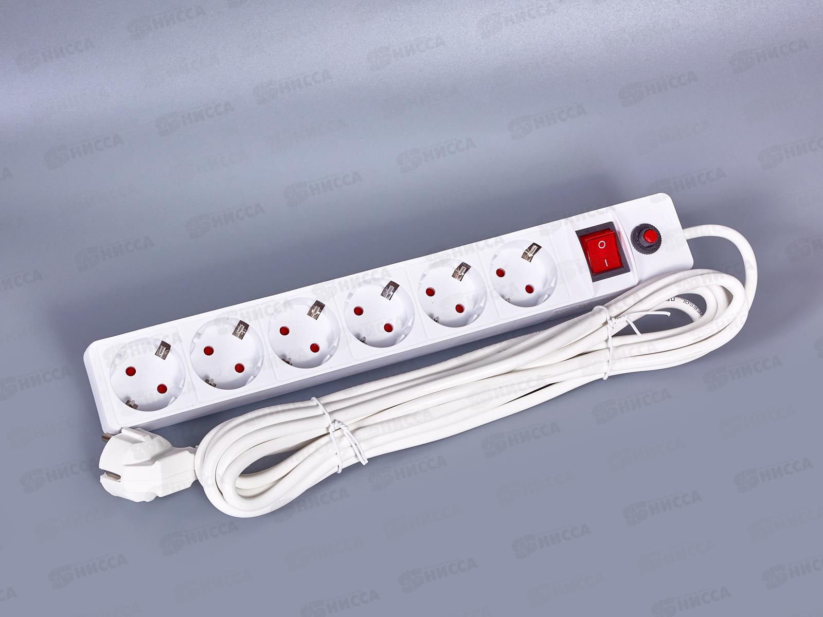 Сетевой фильтр UNIVersal ПВС 3*0,75 6 гнезд, 5м выключатель с индикатором с/з,з/щ бел