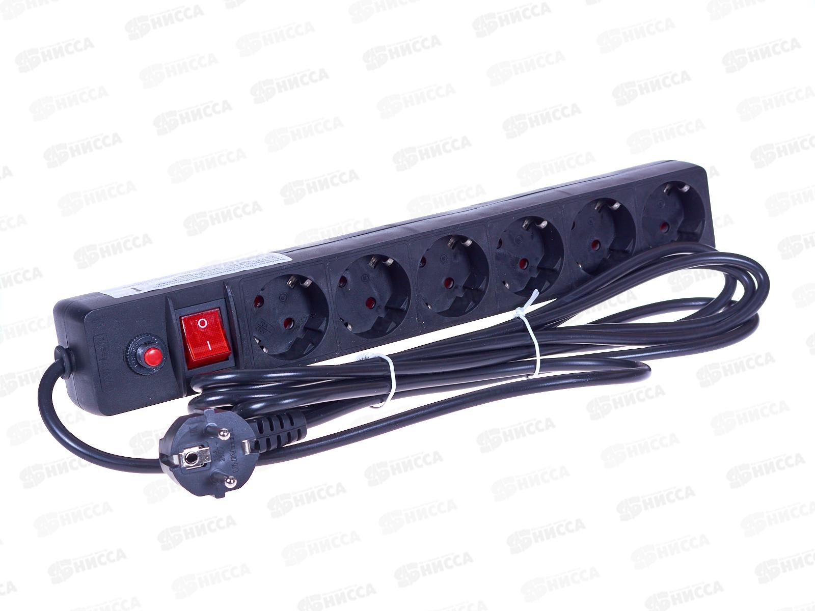 Сетевой фильтр UNIVersal ПВС 3*0,75 6 гн, 3м выкл.с заземлением,з/щ черный, 4003