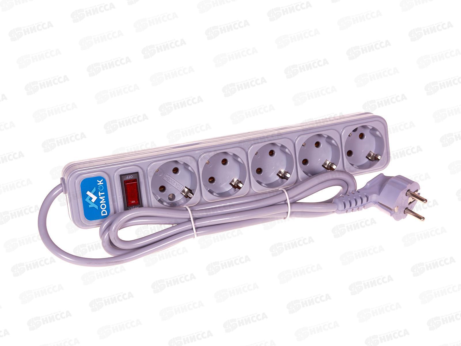 Фильтр-удлинитель DOMTOK ПВС 3*1  5гн, 1,8м выкл., с/з, серый,2532