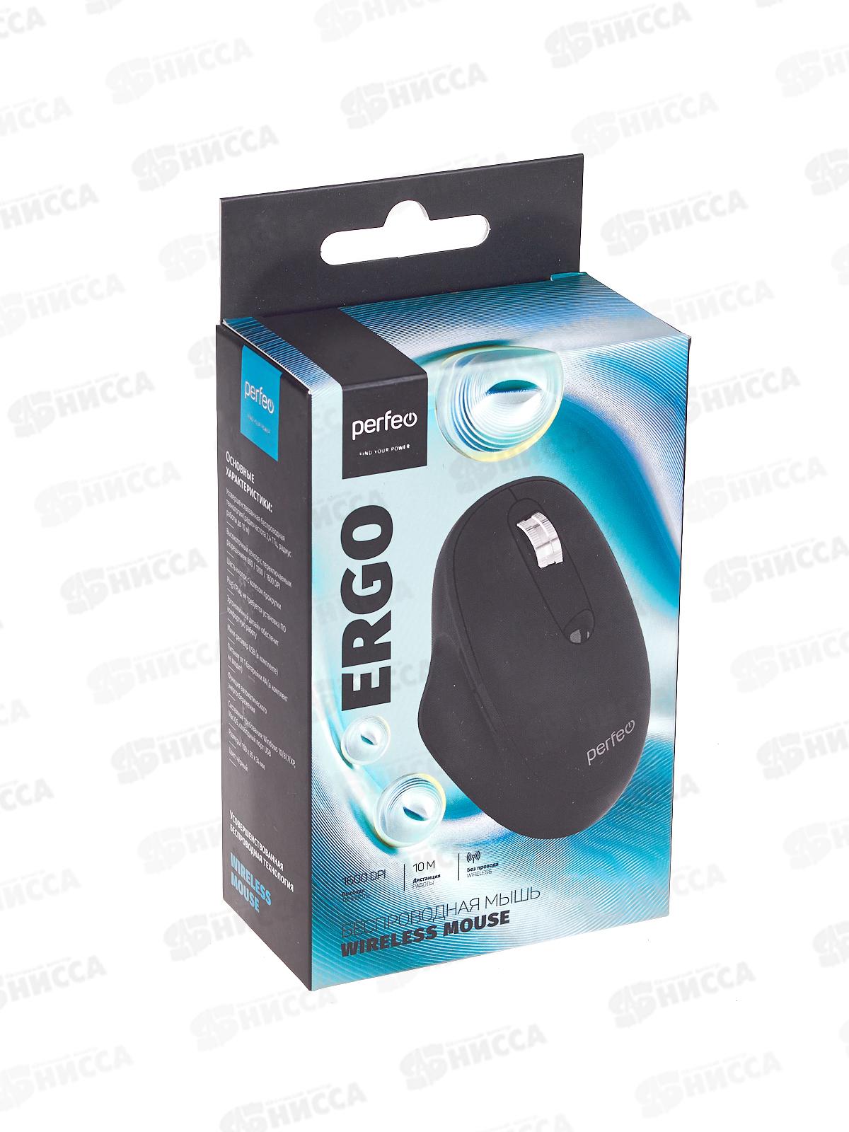Мышь Perfeo беспроводная оптическая &quotERGO", 4 кнопки, 800-1600DPI, USB, черная, PF_C3594