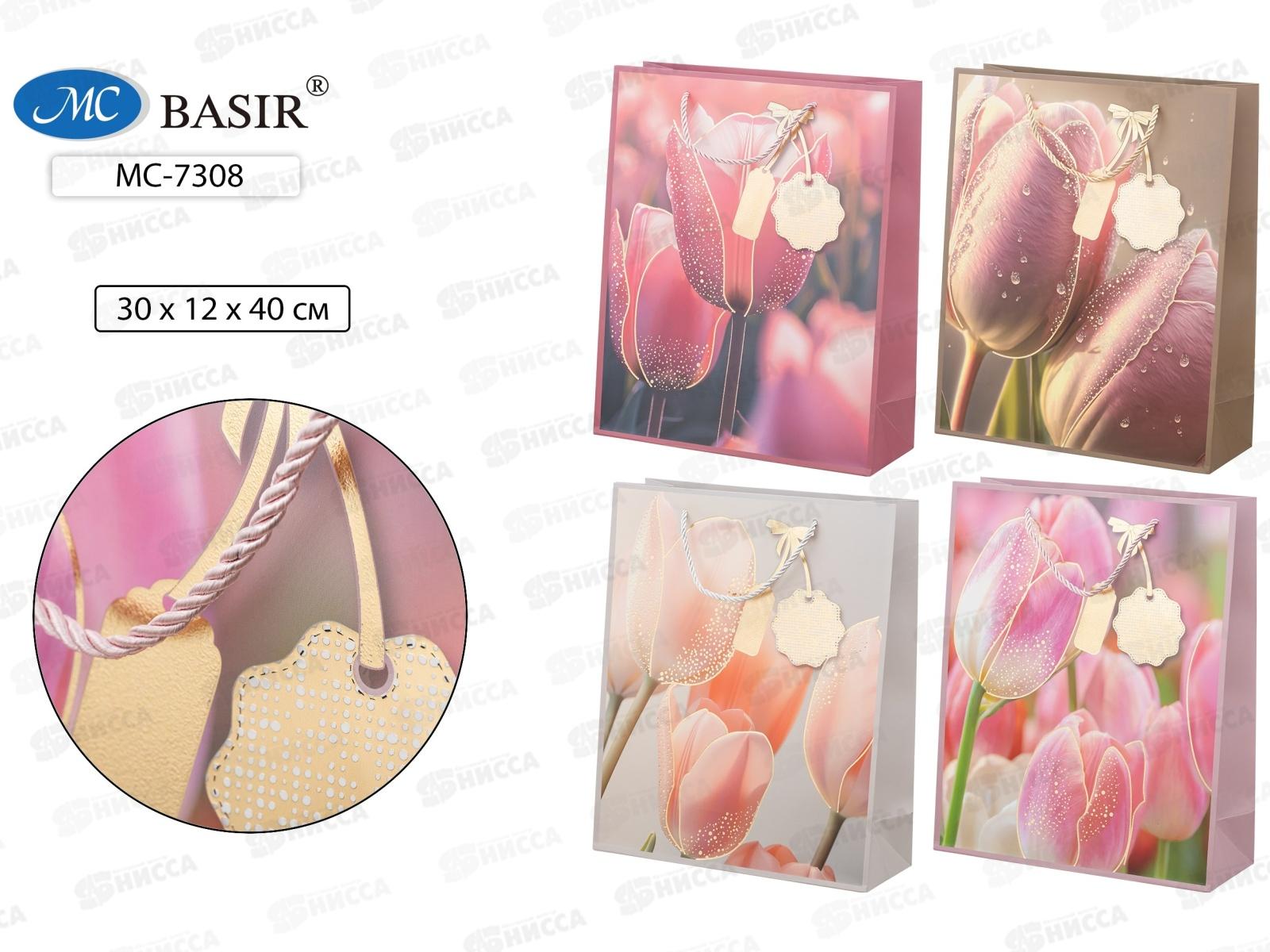 Пакет подароч. бумажный, 30*12*40см, ТЮЛЬПАНЫ, асс.МС-7308 *20