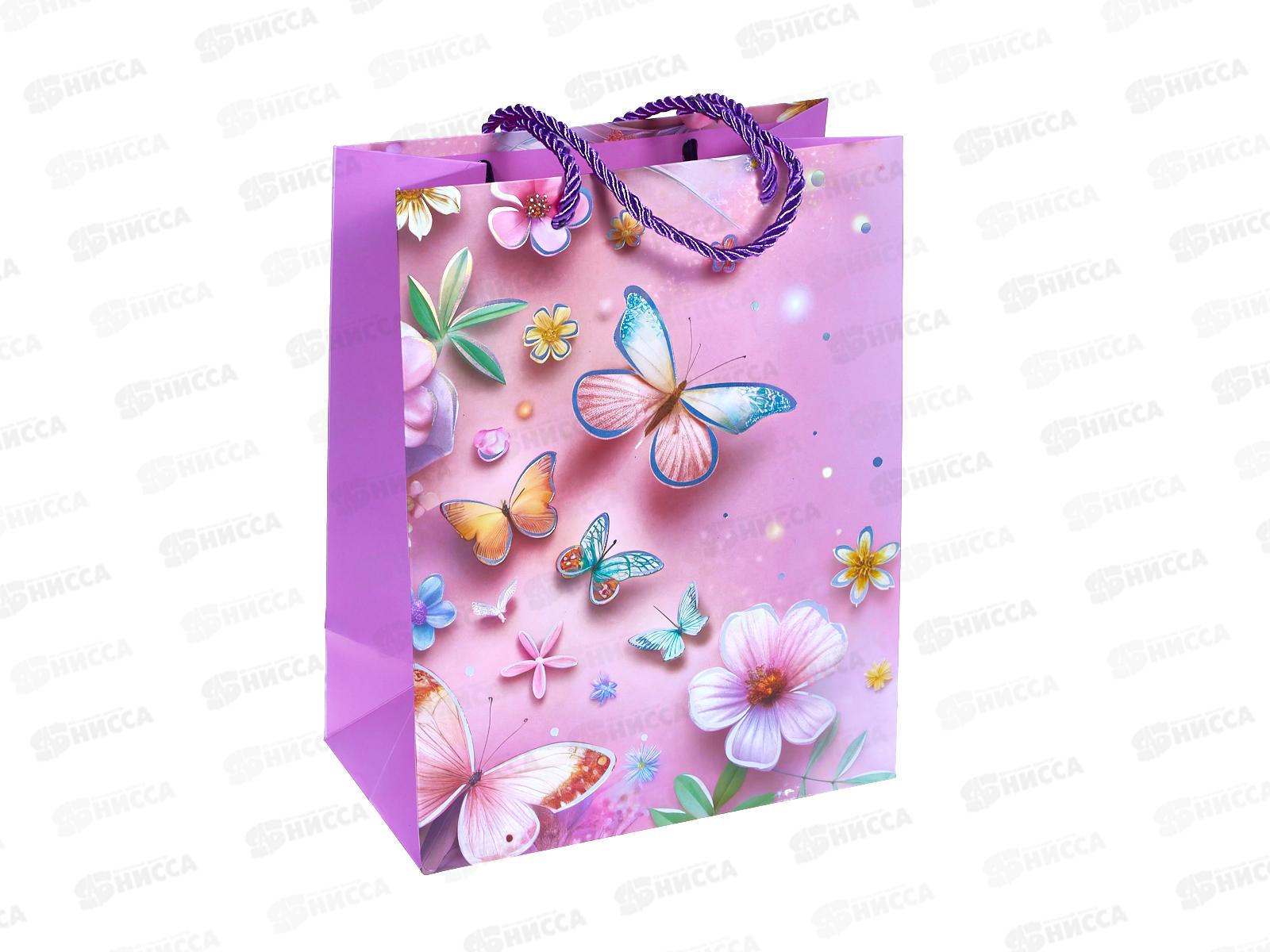 Пакет подароч. бумажный, 18*23*10см, Цветы БАБОЧКИ, асс. МС-7664 *20