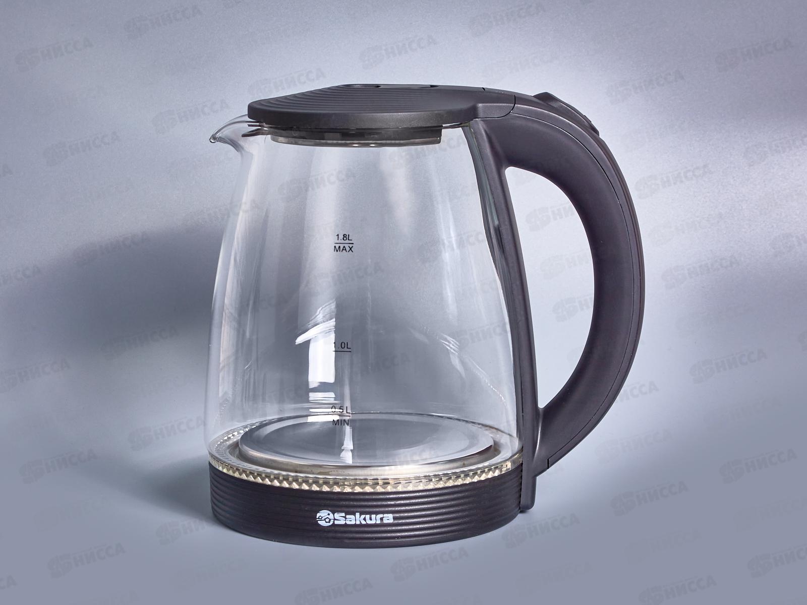 Чайник электр. SA-2743BK 1,8л стекло черн подс