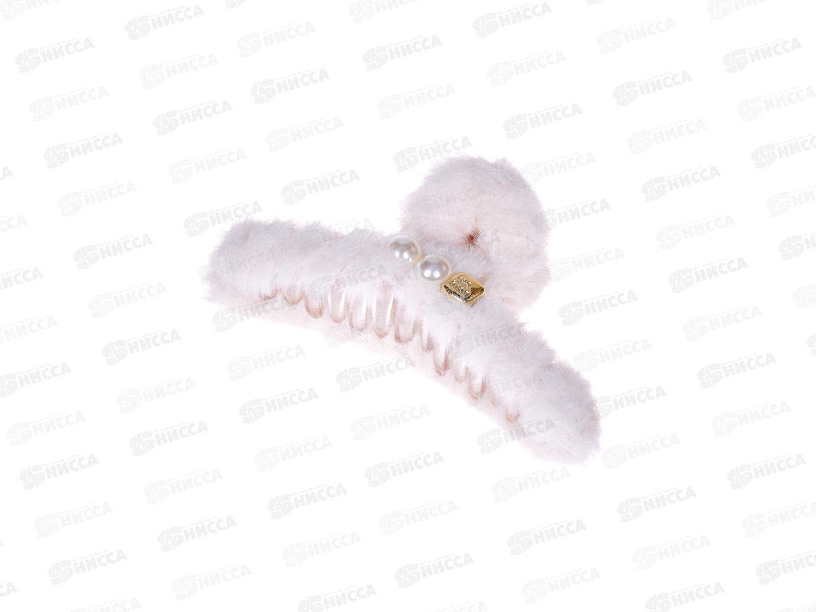 Краб для волос пластик. 12см меховая отделка, жемчуг №129