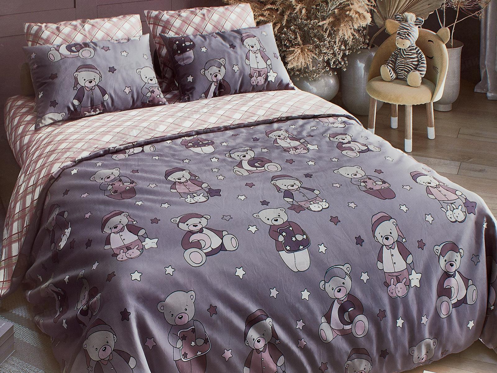 Комплект постельного белья 1,5сп Тинейджер LUXOR Поплин Мишки розовый 7645