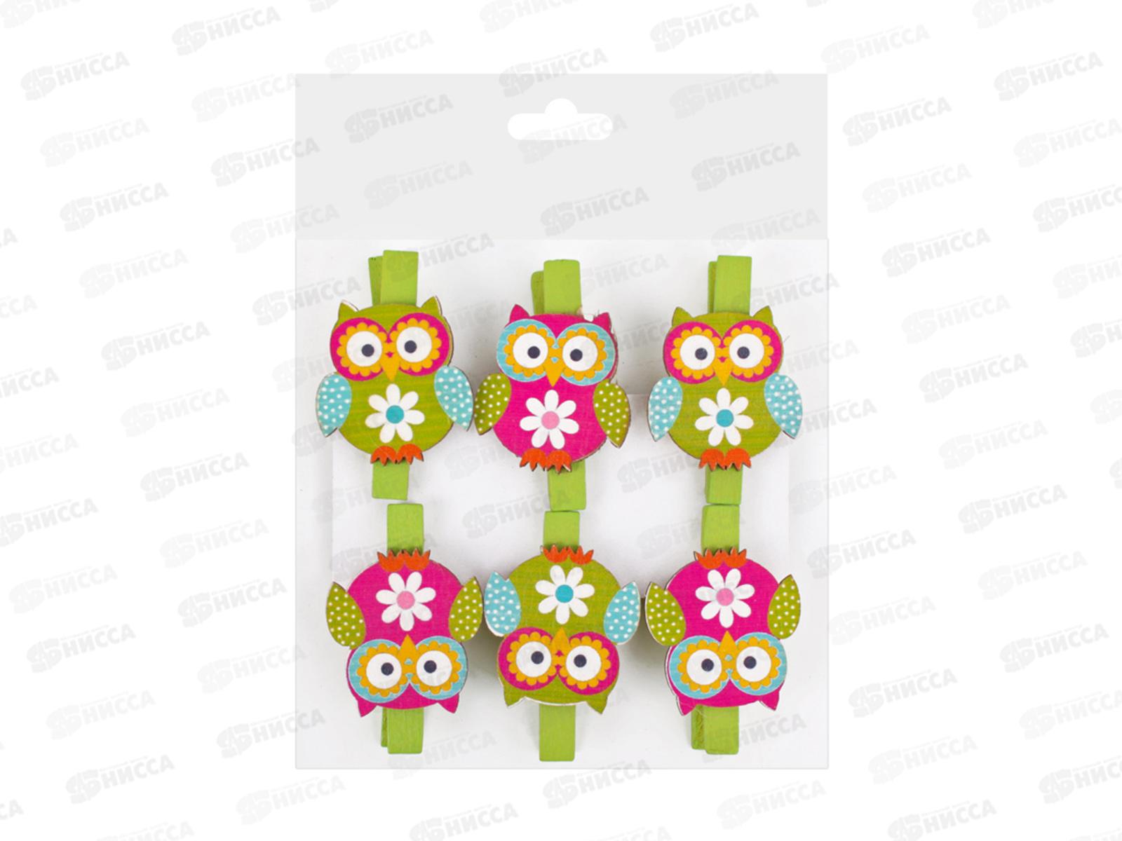 Прищепки декор. Совята 6шт  DV-H-1796*12