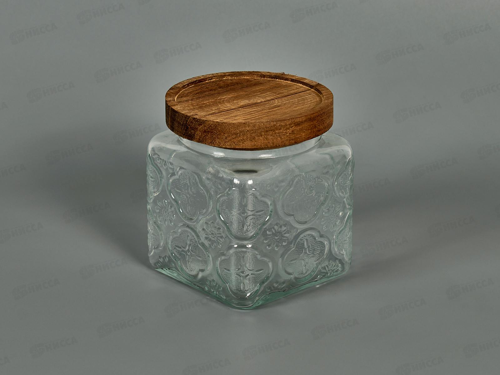 Банка стеклянная с дерев.крышкой 9,8*9,8*12см 500мл 40111 *12