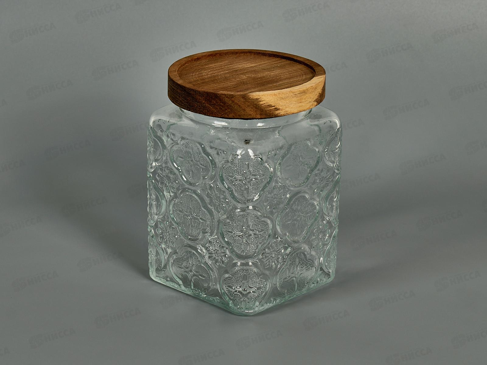 Банка стеклянная с дерев.крышкой 9,8*9,8*15,2см 750мл 40110 *12