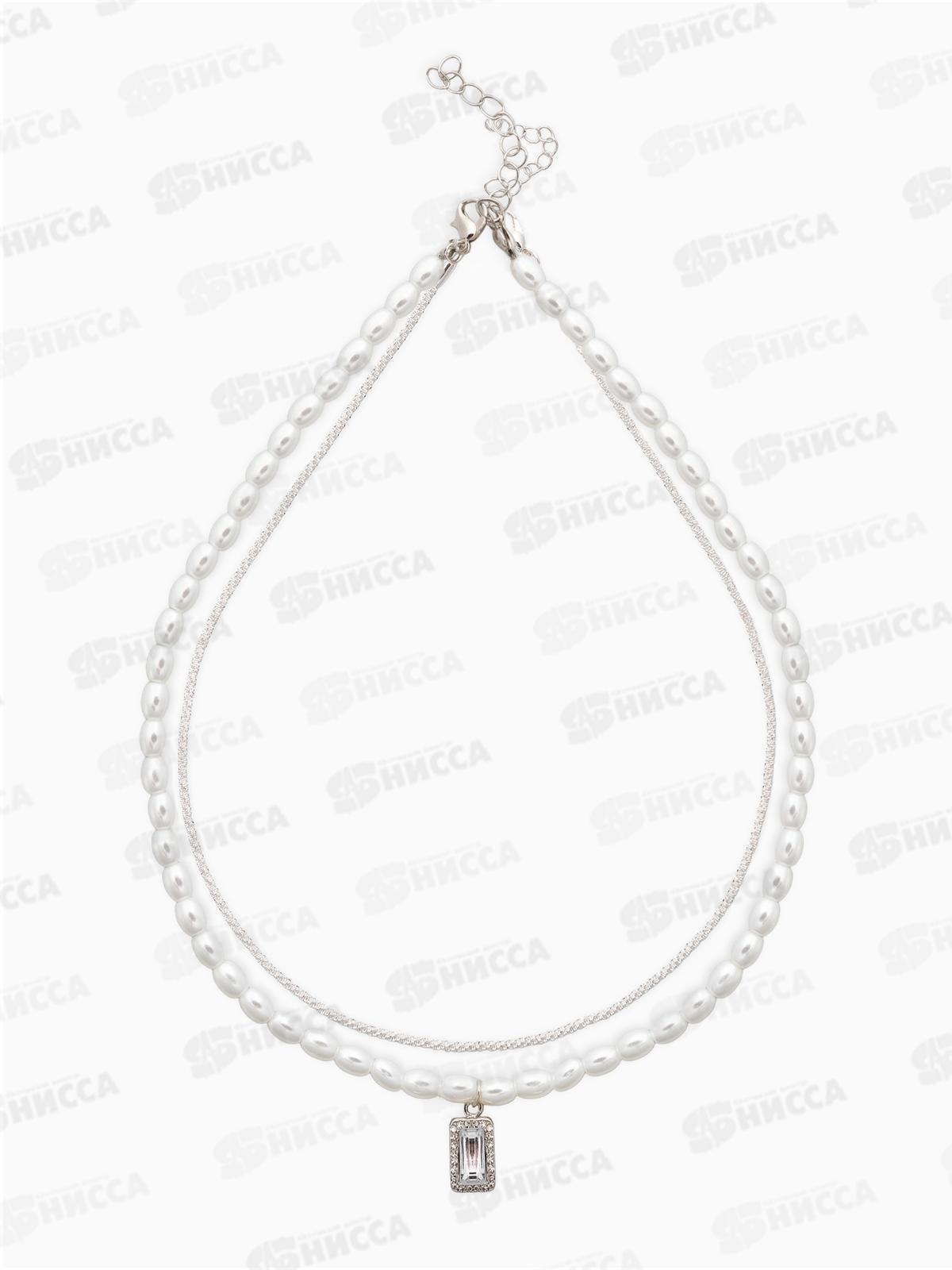 Колье &quotРис&quot жемчужное, 2 нити, 45см, белый в серебре 10906077